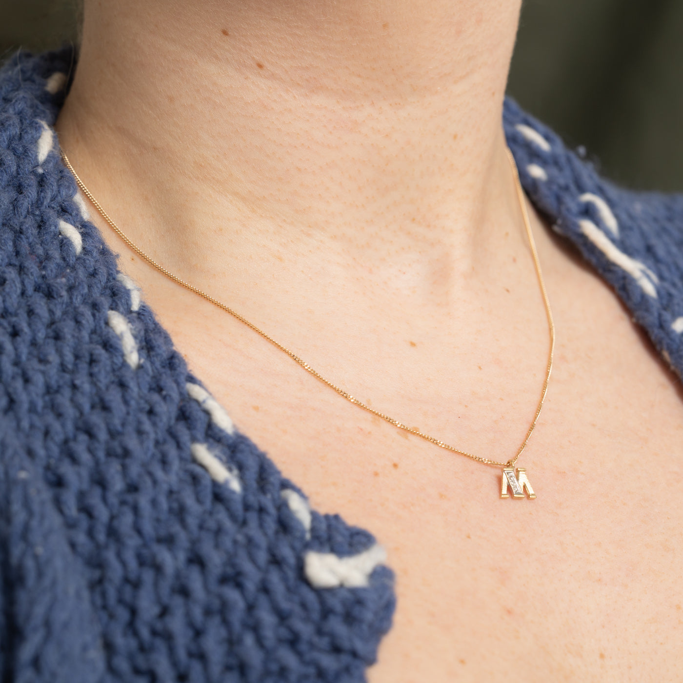 14k Diamond "M" Initial Pendant