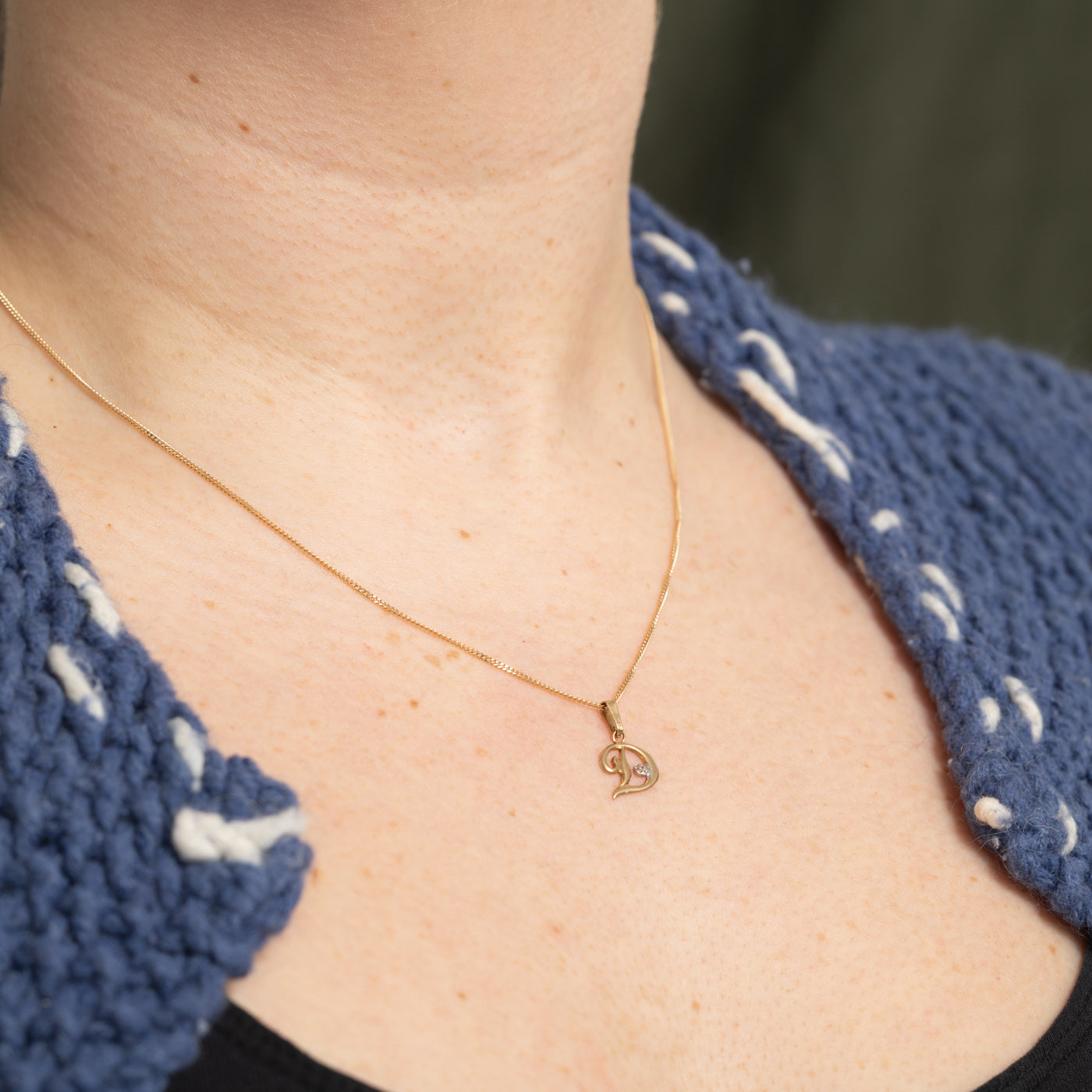 10k Diamond "D" Initial Pendant