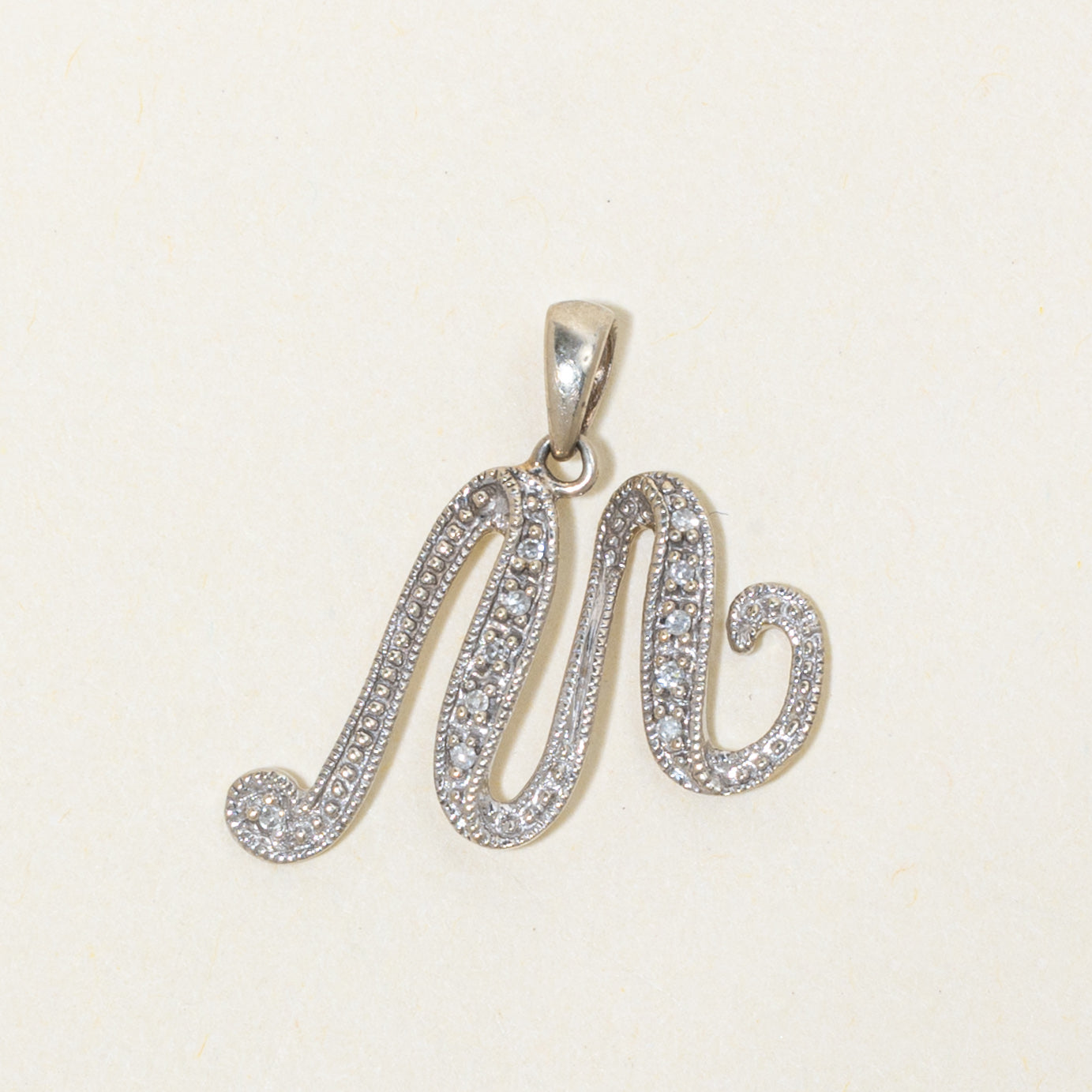 14k Diamond "M" Initial Pendant