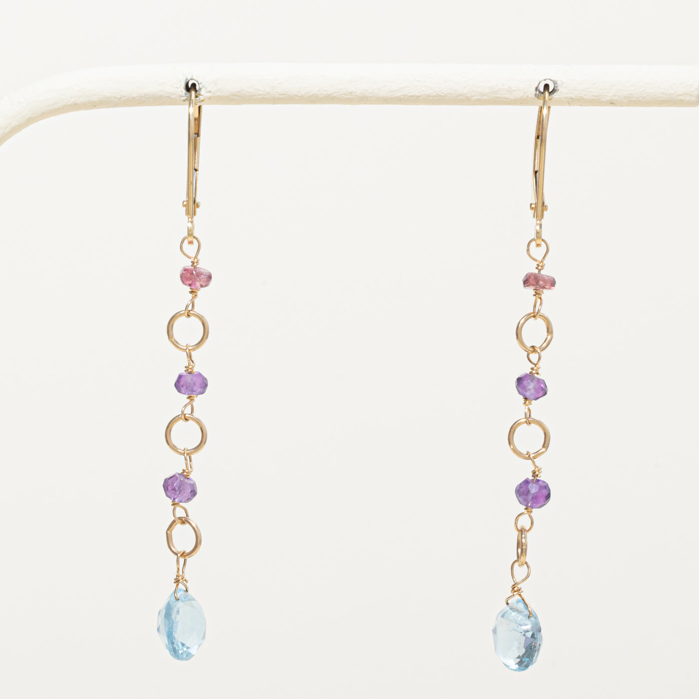 14k Amethyst, Aquamarine & Tourmaline Drop Earrings | 3.80ctw