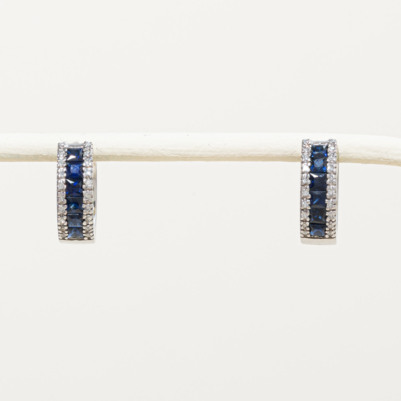 14k Sapphire & Diamond Hoop Earrings | 1.00ctw, 0.10ctw