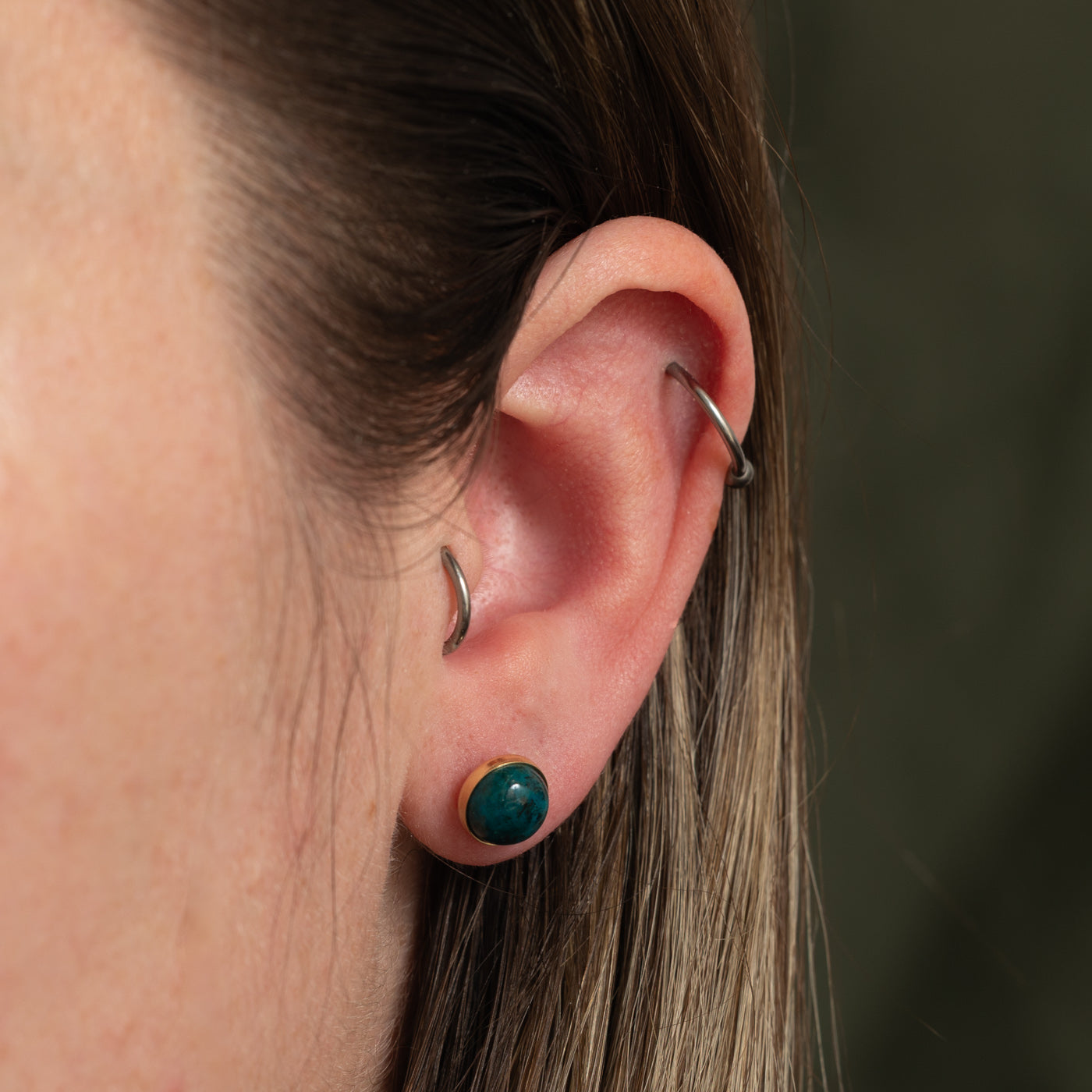 14k Bezel Set Chrysocolla Stud Earrings | 3.20ctw
