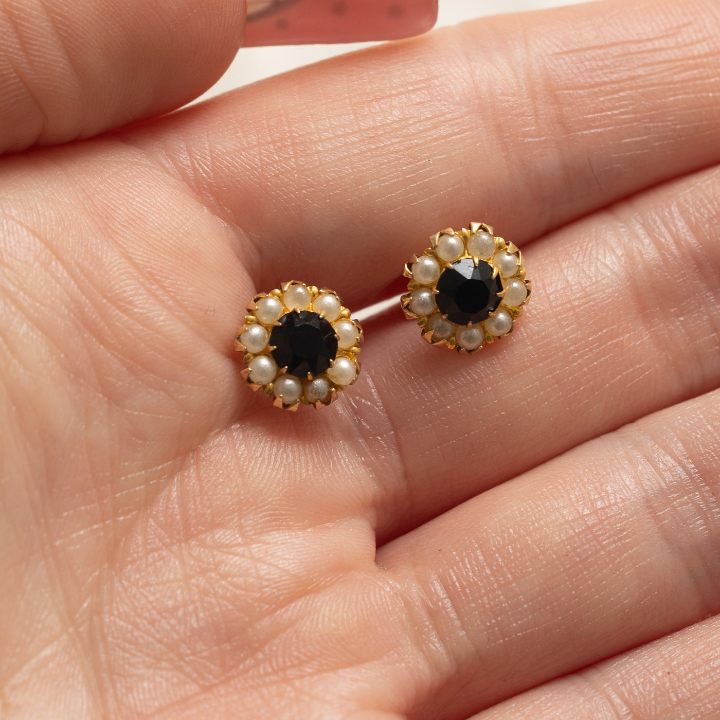 Pasté Glass & Seed Pearl Halo Stud Earrings | 1.00ctw, 1.70ctw