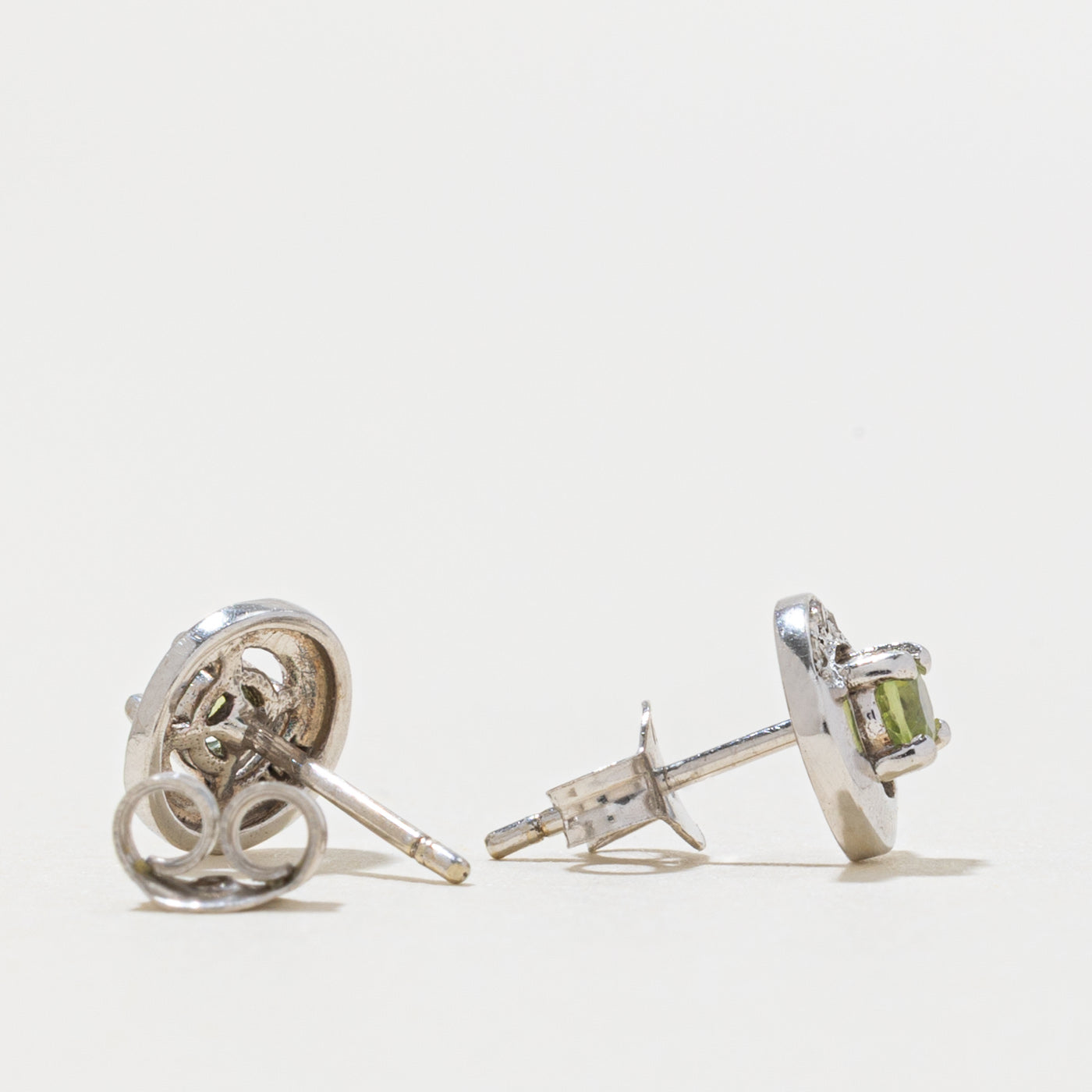 10k Peridot & Diamond Stud Earrings | 0.15ctw, 0.03ctw