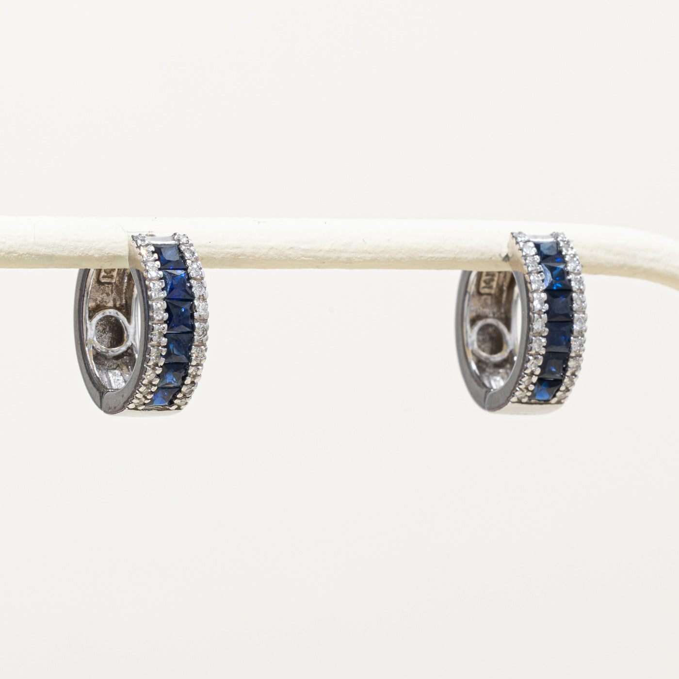 14k Sapphire & Diamond Hoop Earrings | 1.00ctw, 0.10ctw