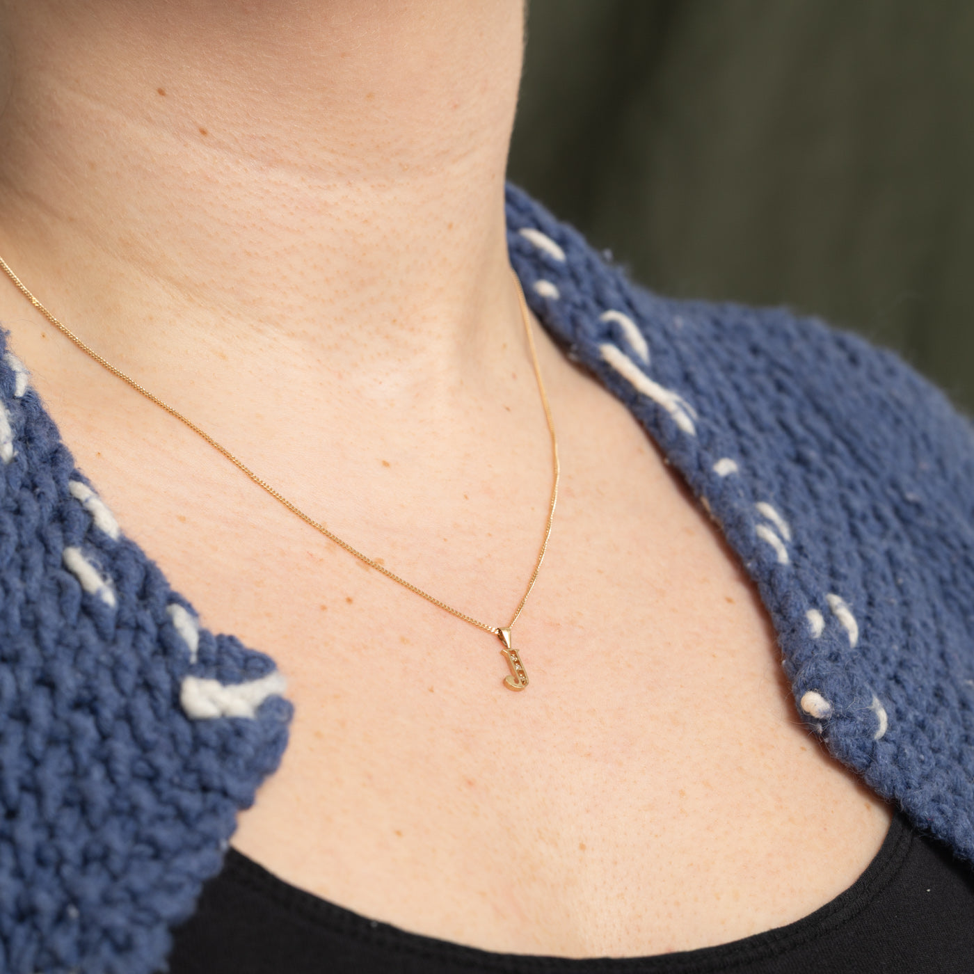 10k Diamond "J" Initial Pendant