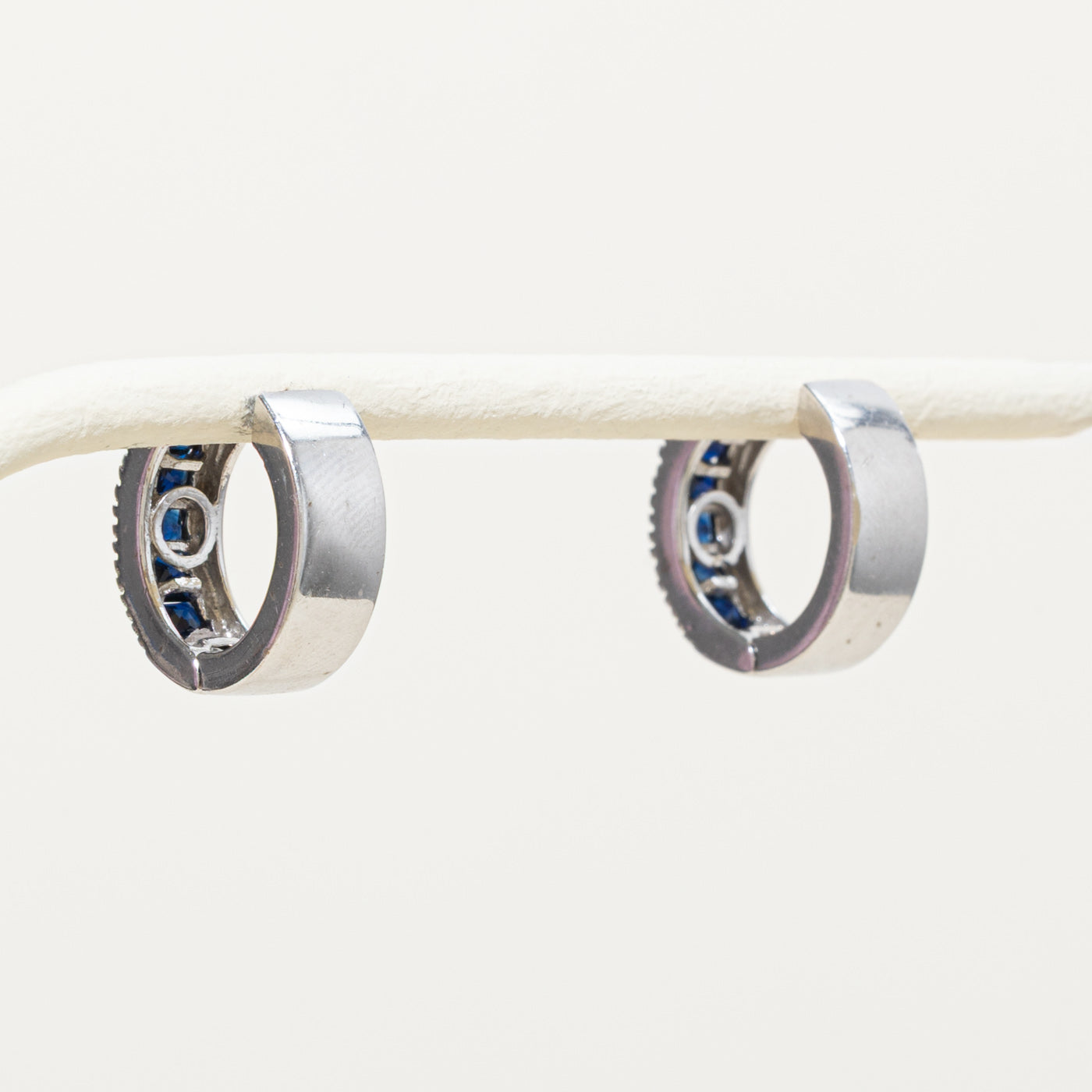 14k Sapphire & Diamond Hoop Earrings | 1.00ctw, 0.10ctw
