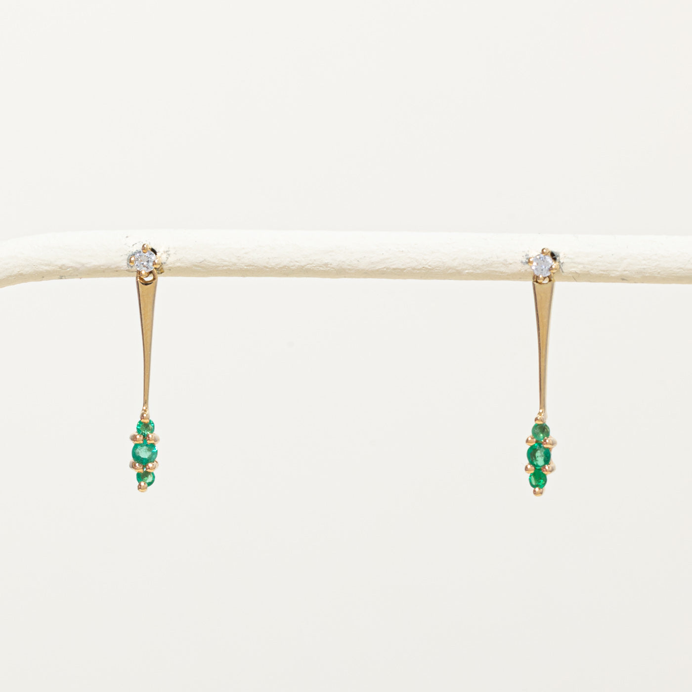 14k Emerald & Diamond Drop Earrings | 0.10ctw, 0.06ctw