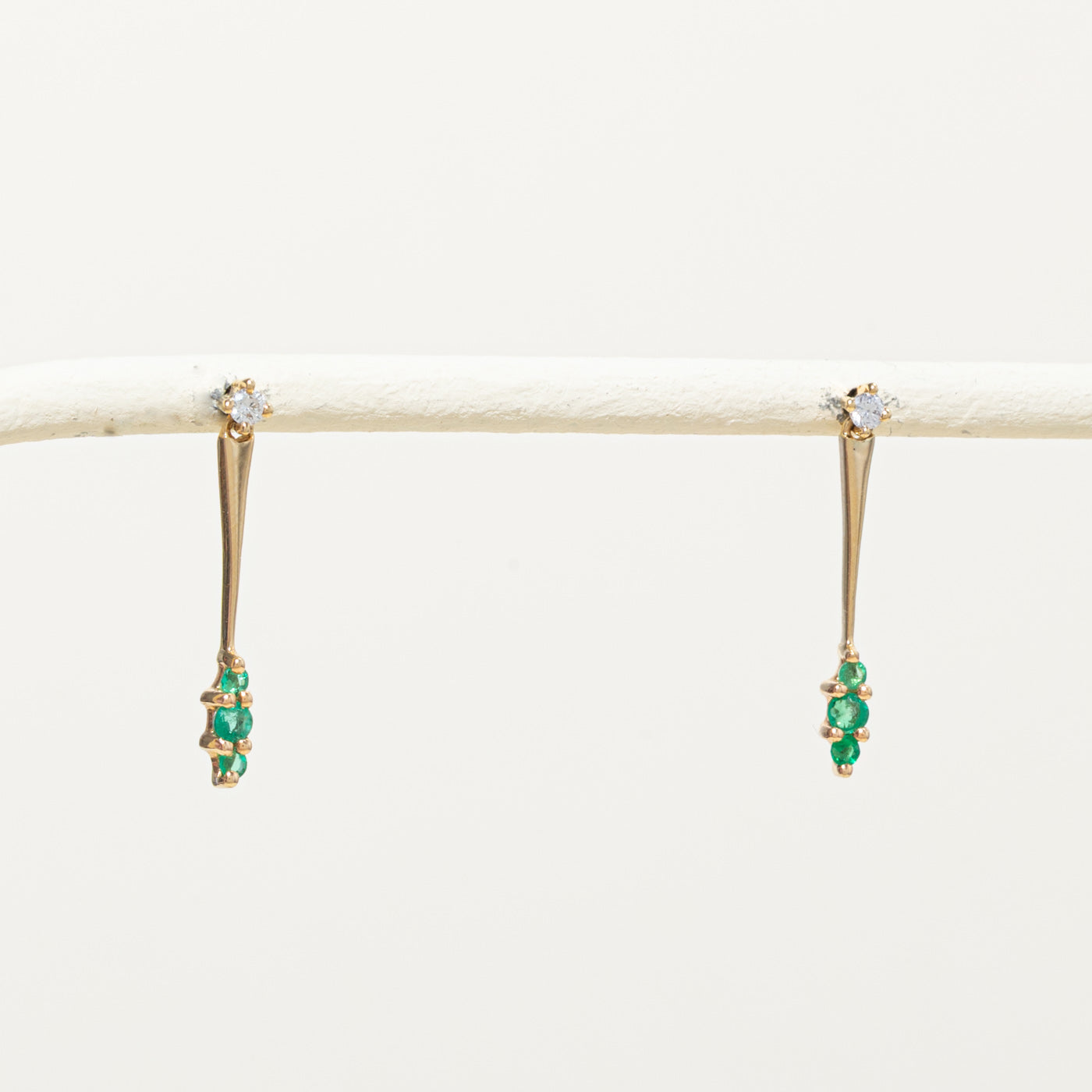 14k Emerald & Diamond Drop Earrings | 0.10ctw, 0.06ctw