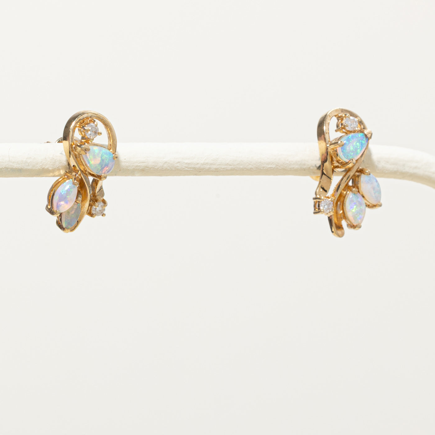 14k Opal & Diamond Floral Cluster Earrings | 0.09ctw, 0.09ctw