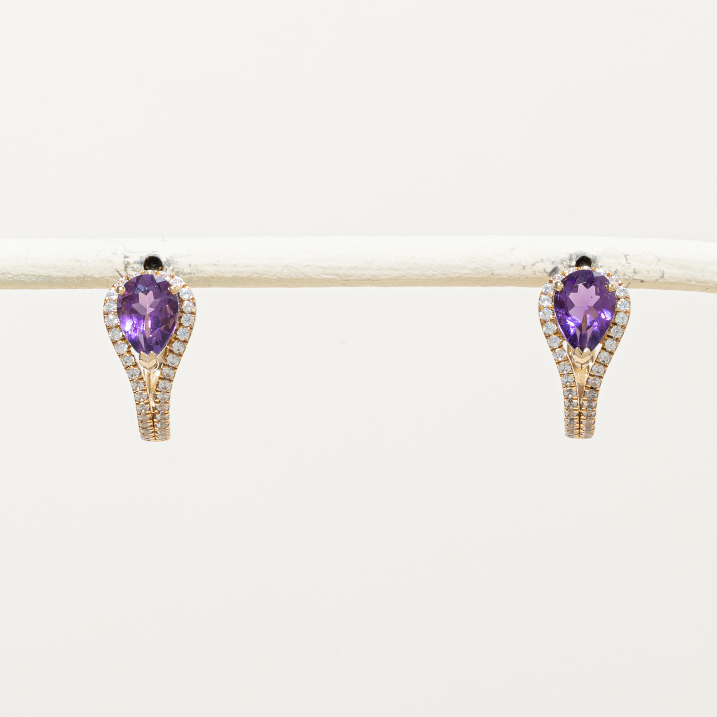 14k Amethyst & Diamond Hoop Earrings | 1.50ctw, 0.16ctw