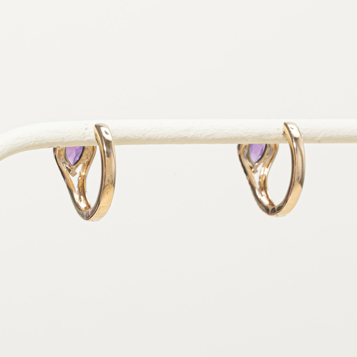 14k Amethyst & Diamond Hoop Earrings | 1.50ctw, 0.16ctw