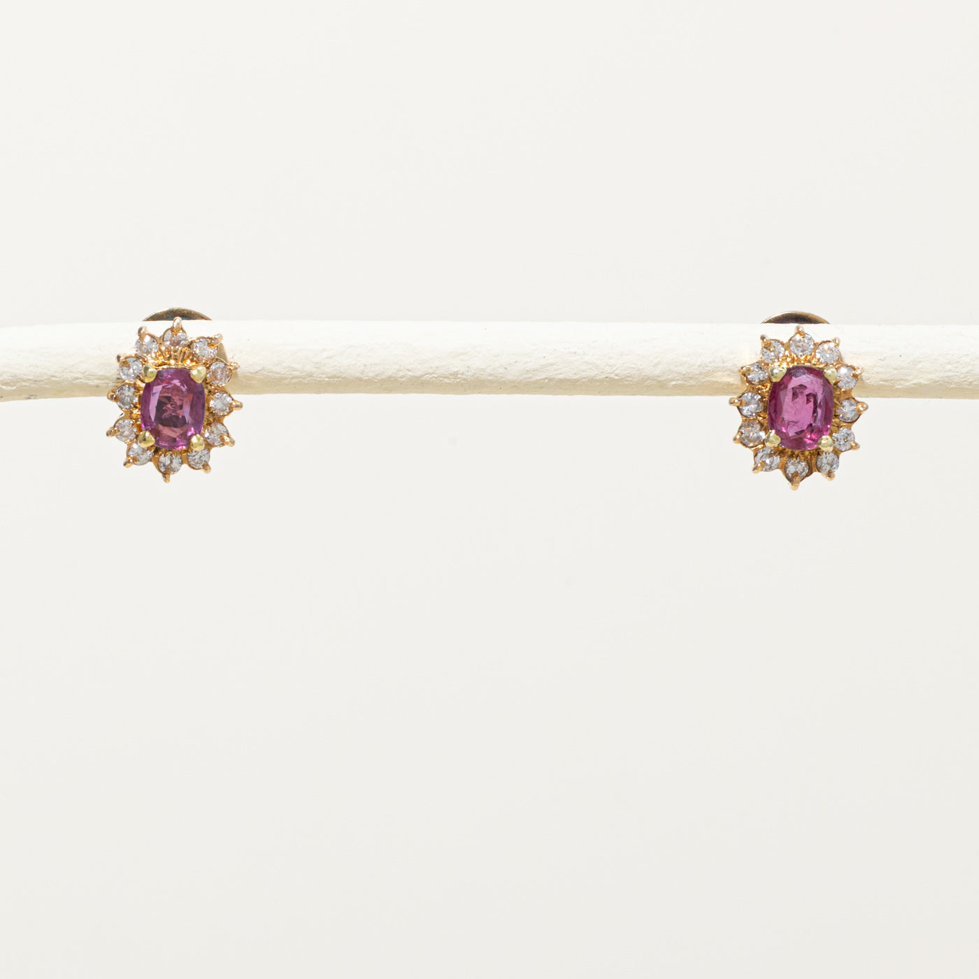 14k Ruby & Diamond Petal Halo Stud Earrings | 0.60ctw, 0.12ctw