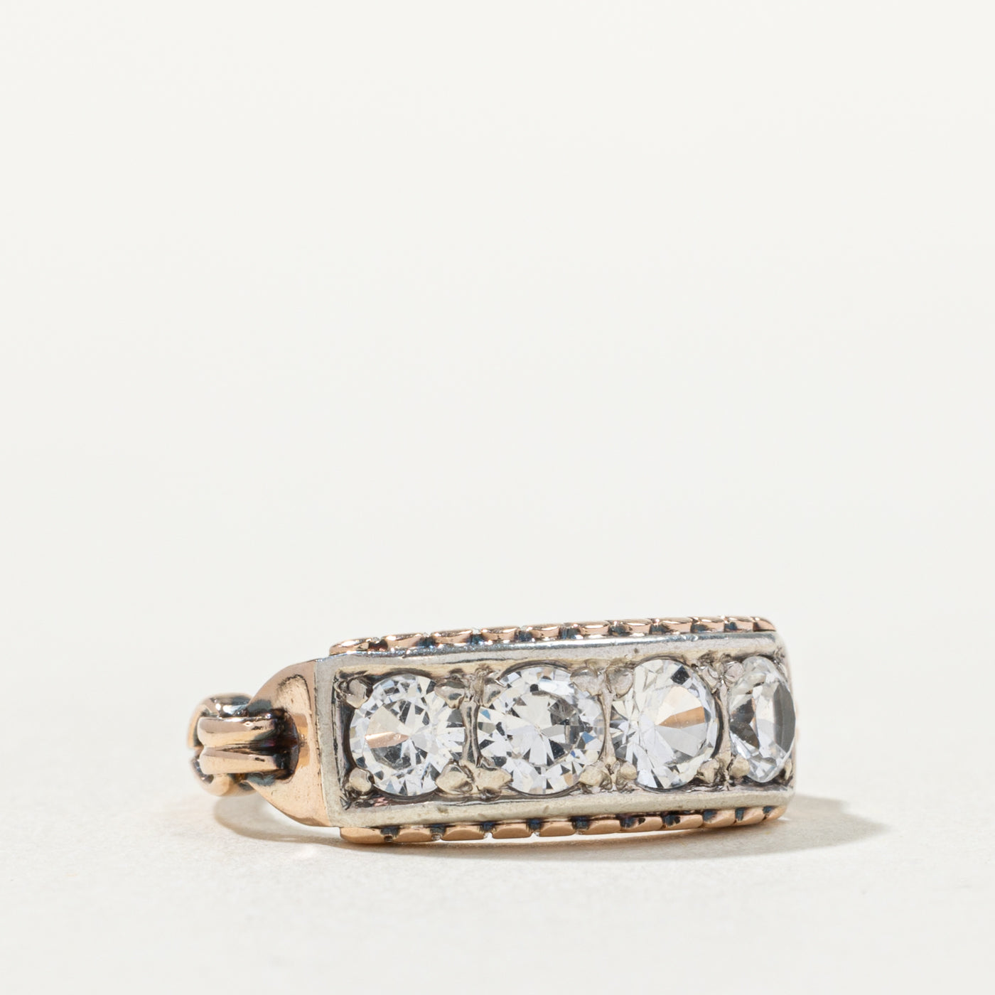 Mid-Century 14k Synthetic Colourless Sapphire Panel Ring | 1.00ctw | SZ 4