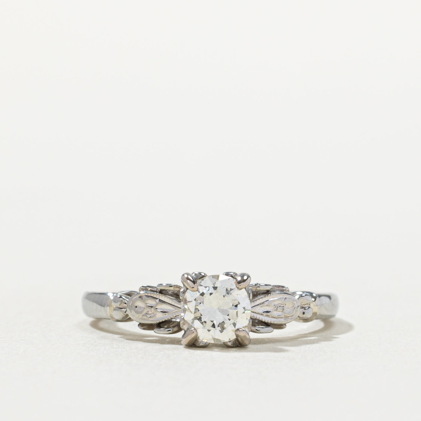 Art Deco 18k White Gold Transitional Cut Diamond Solitaire Ring | 0.40ct | SZ 5.25