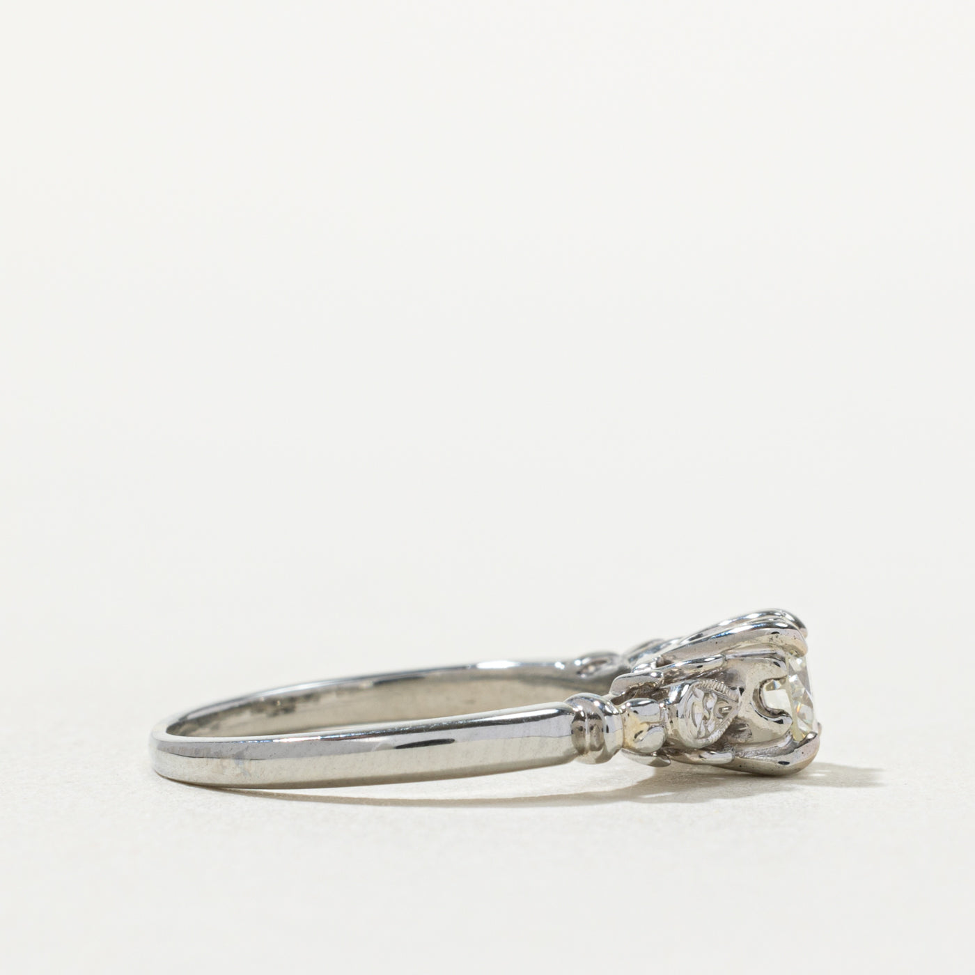 Art Deco 18k White Gold Transitional Cut Diamond Solitaire Ring | 0.40ct | SZ 5.25