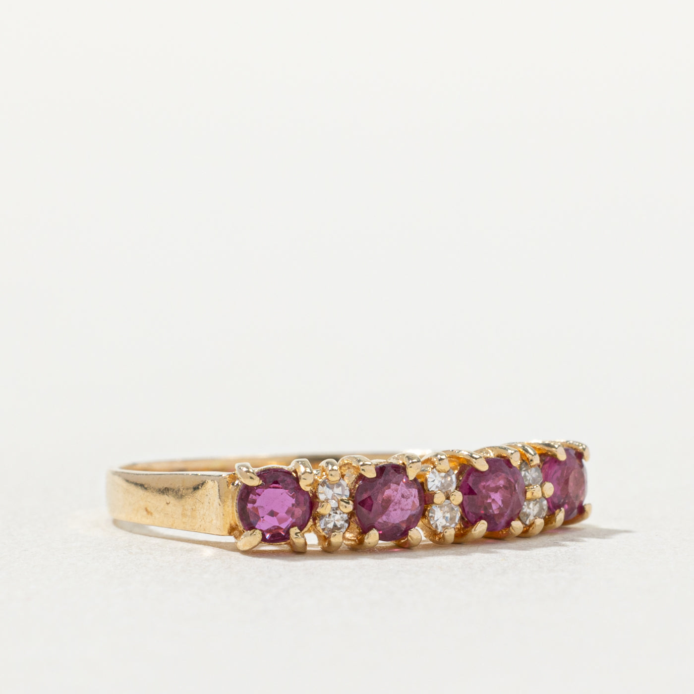14k Four Stone Ruby & Diamond Accented Band | 0.50ctw, 0.06ctw | SZ 5