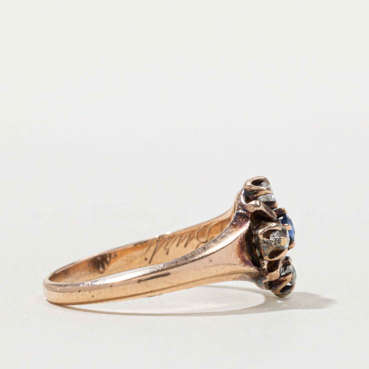 Antique 10k Sapphire & Diamond Cluster Ring | 0.05ct, 0.14ctw | SZ 4.25