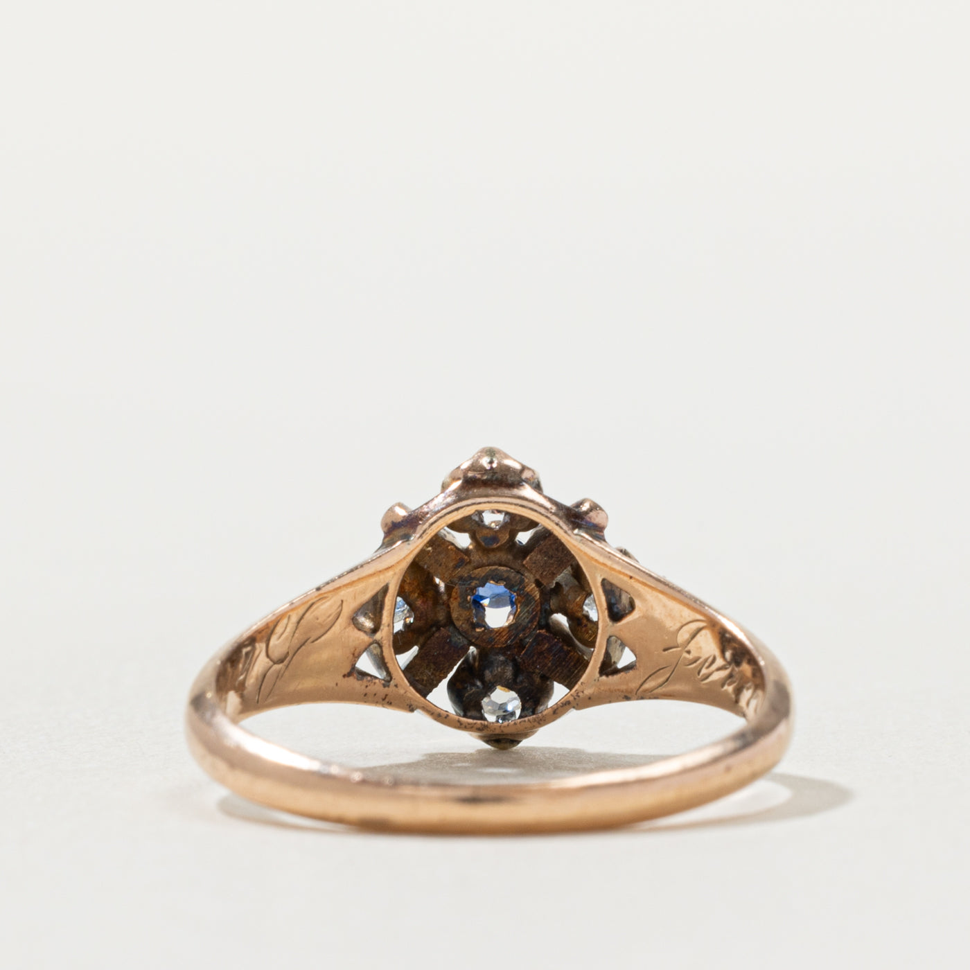 Antique 10k Sapphire & Diamond Cluster Ring | 0.05ct, 0.14ctw | SZ 4.25