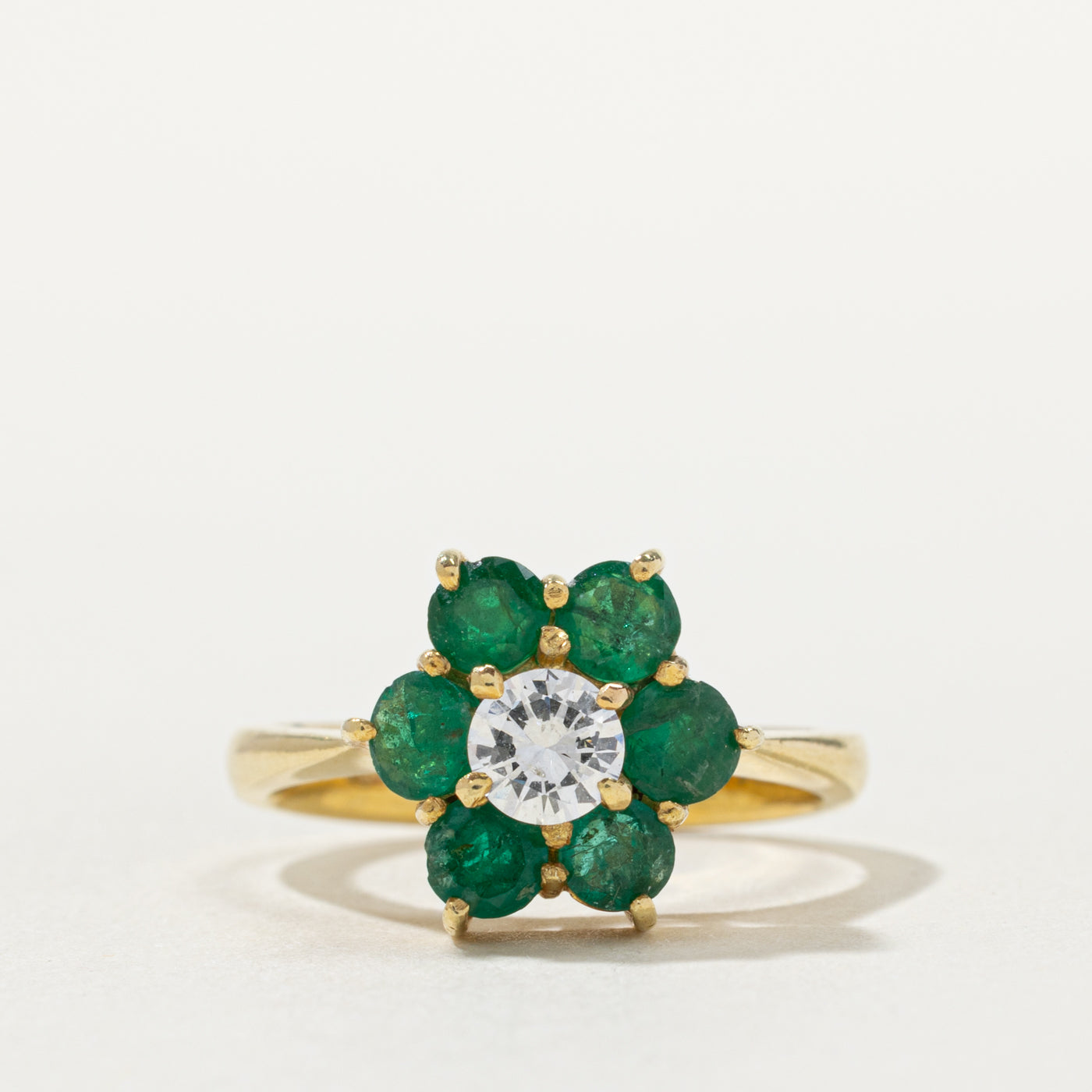 18k Emerald & Diamond Floral Cluster Ring | 1.25ctw, 0.28ct | SZ 6.25