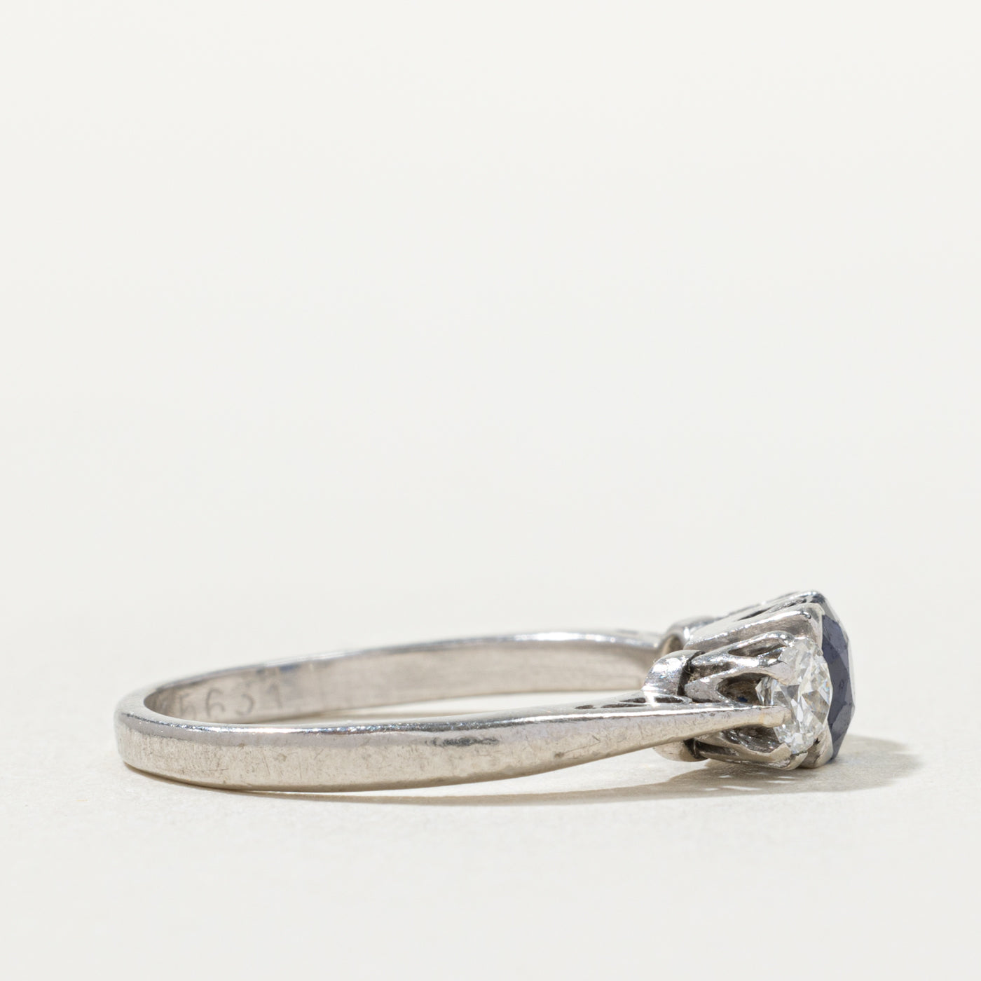 Art Deco 18k & Platinum Sapphire and Transitional Cut Diamond Ring | 0.60ct, 0.32ctw | SZ 6.5
