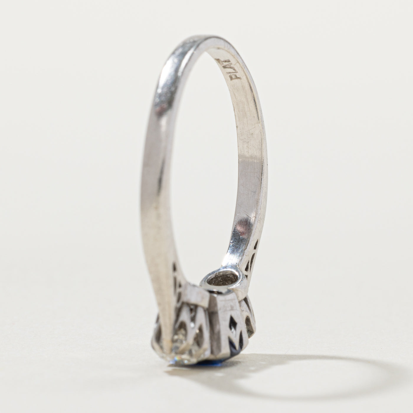 Art Deco 18k & Platinum Sapphire and Transitional Cut Diamond Ring | 0.60ct, 0.32ctw | SZ 6.5