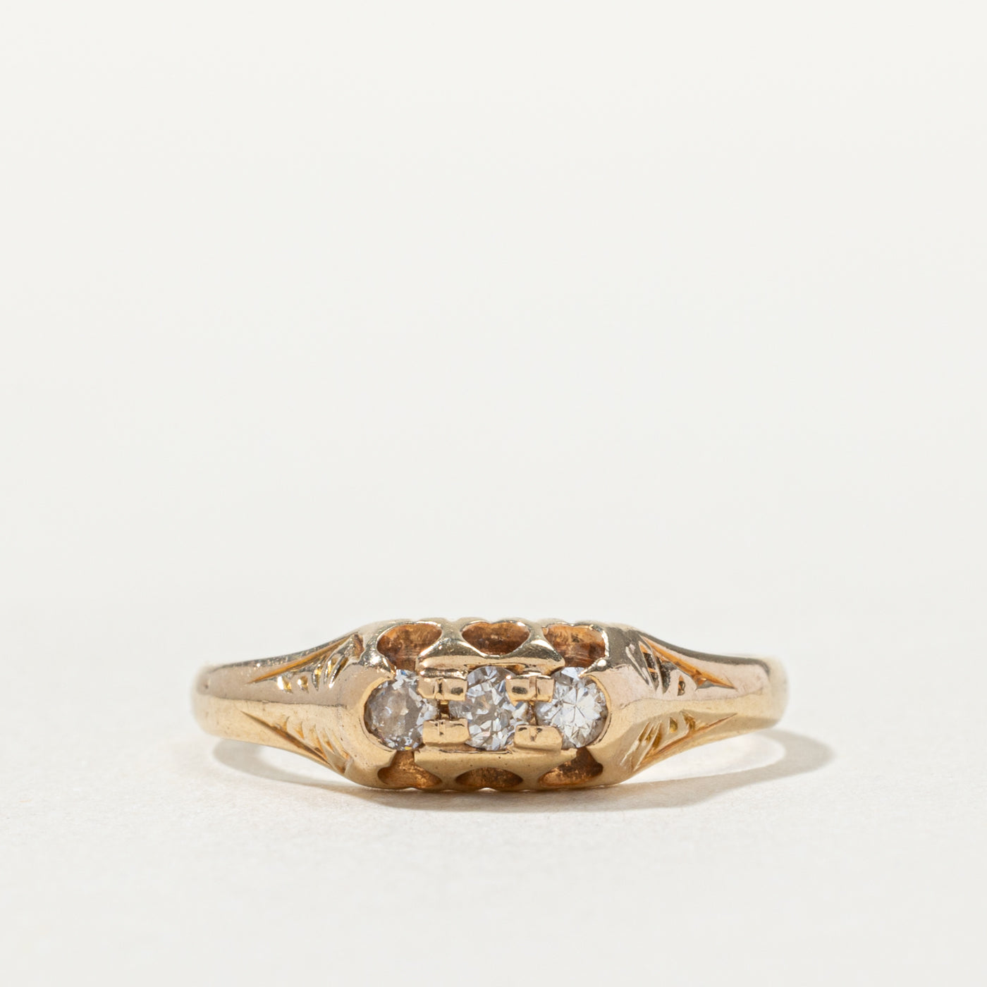 Edwardian 14k Three Stone Old European Cut Diamond Ring | 0.15ctw | SZ 4.5