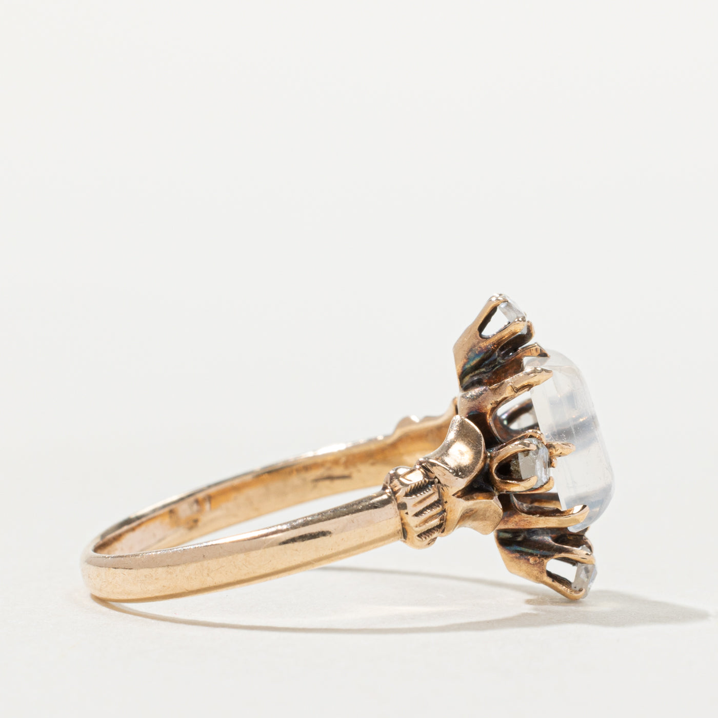 Antique 10k Moonstone & Diamond Ring | 0.70ct, 0.12ctw | SZ 5.5