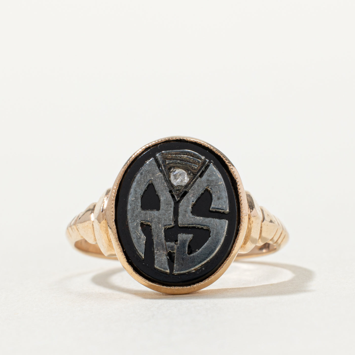 Onyx & Diamond "RS" Initial Signet Ring | 1.80ct, 0.01ctw | SZ 5.25
