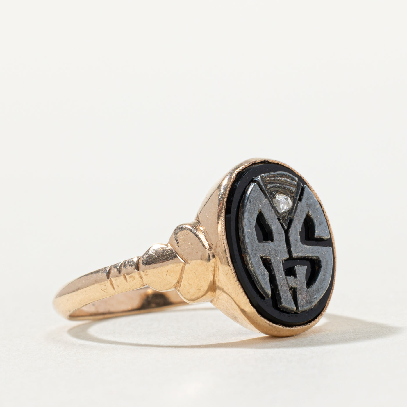 Onyx & Diamond "RS" Initial Signet Ring | 1.80ct, 0.01ctw | SZ 5.25