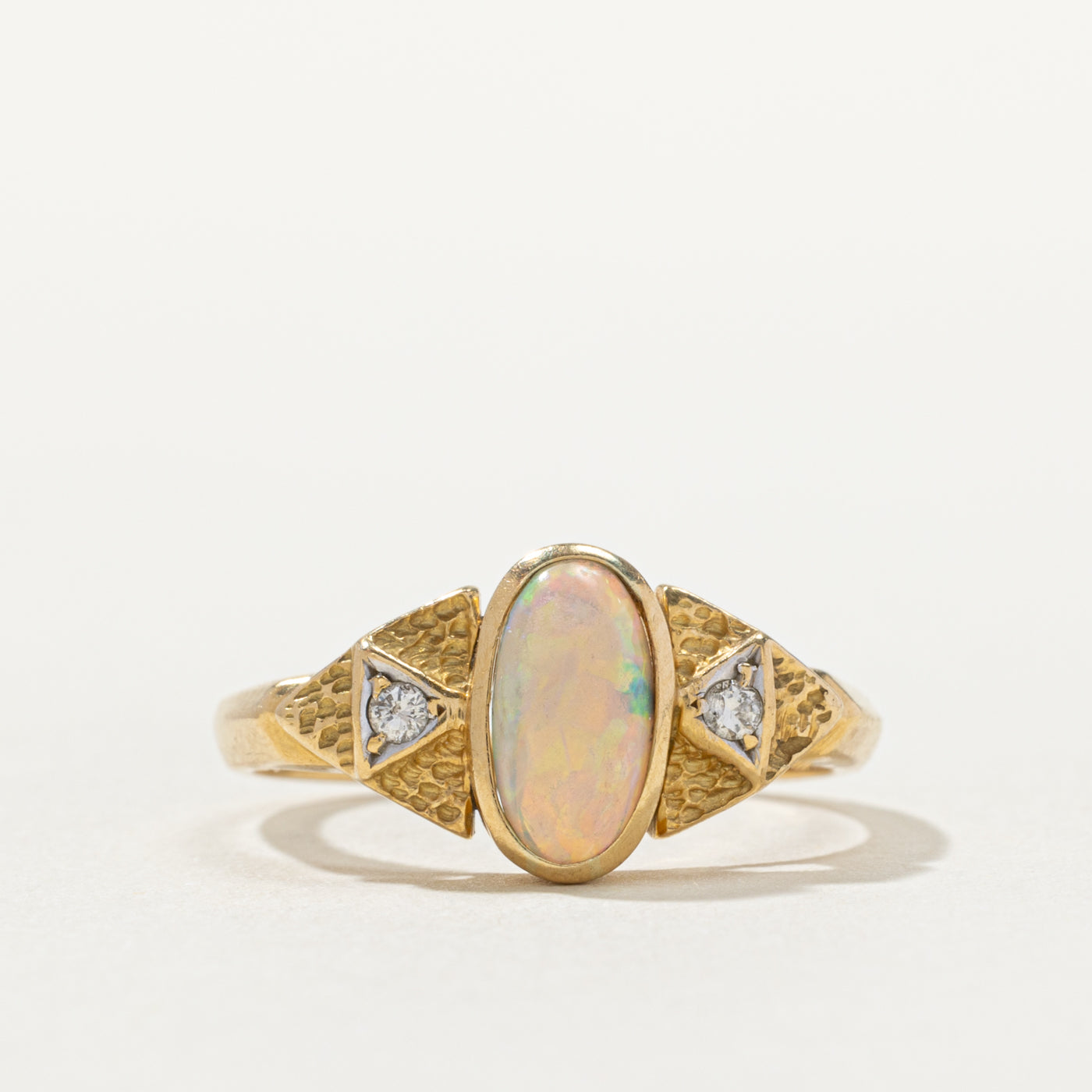 18k Opal & Diamond Accented Geometric Ring | 0.75ct, 0.04ctw | SZ 7
