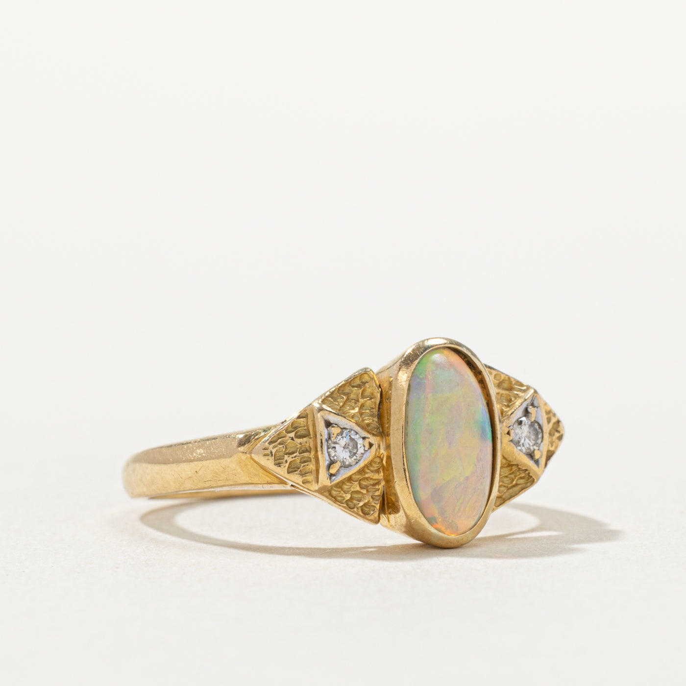 18k Opal & Diamond Accented Geometric Ring | 0.75ct, 0.04ctw | SZ 7