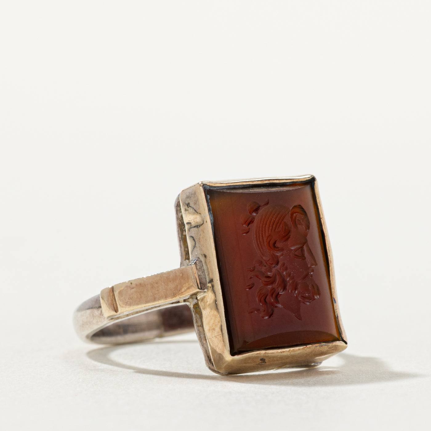 10k Gold Topped Silver Classical Carnelian Intaglio Ring | 5.00ct | SZ 7