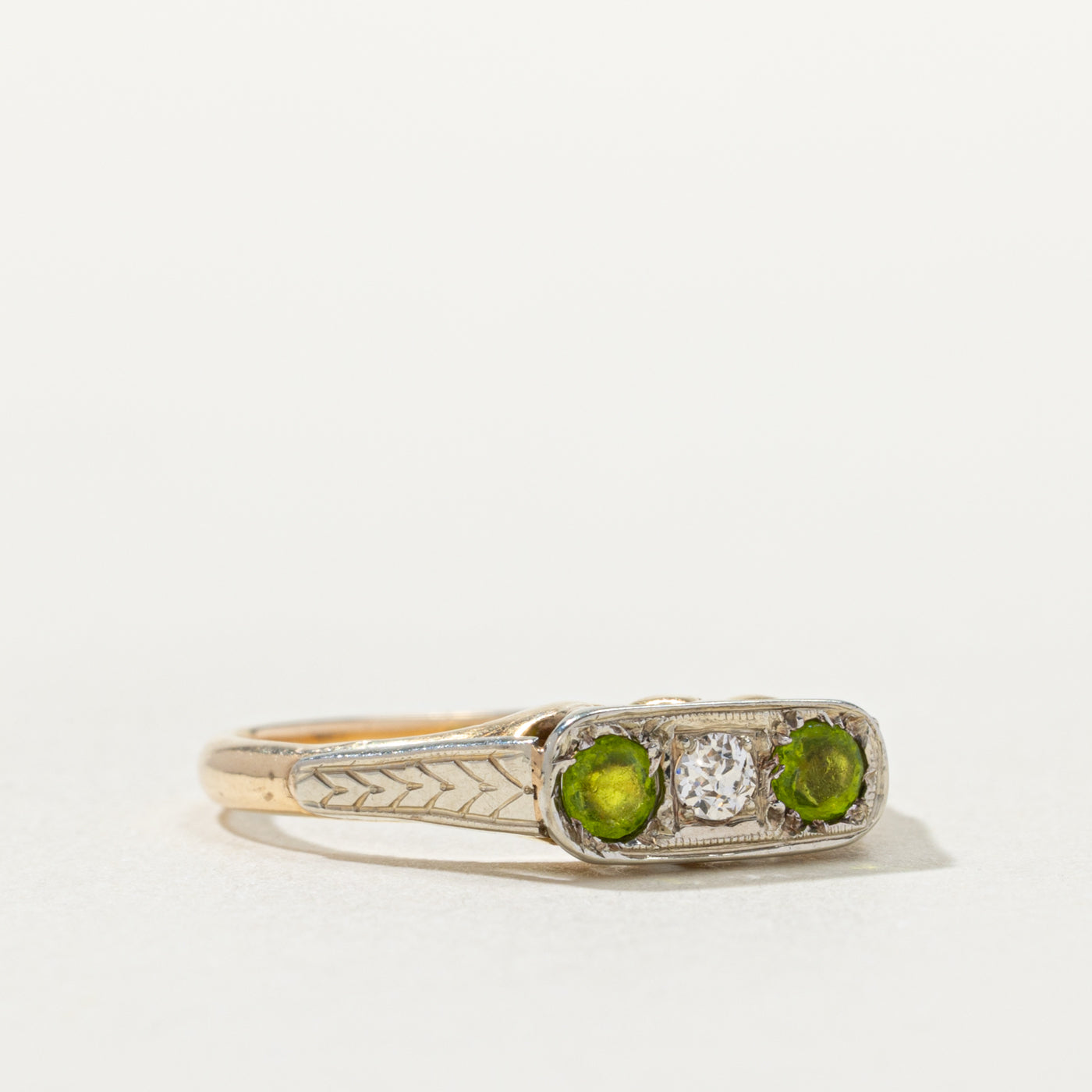 14k Art Deco Old European Cut Diamond & Glass Ring | 0.05ctw, 0.15ctw | SZ 5.75