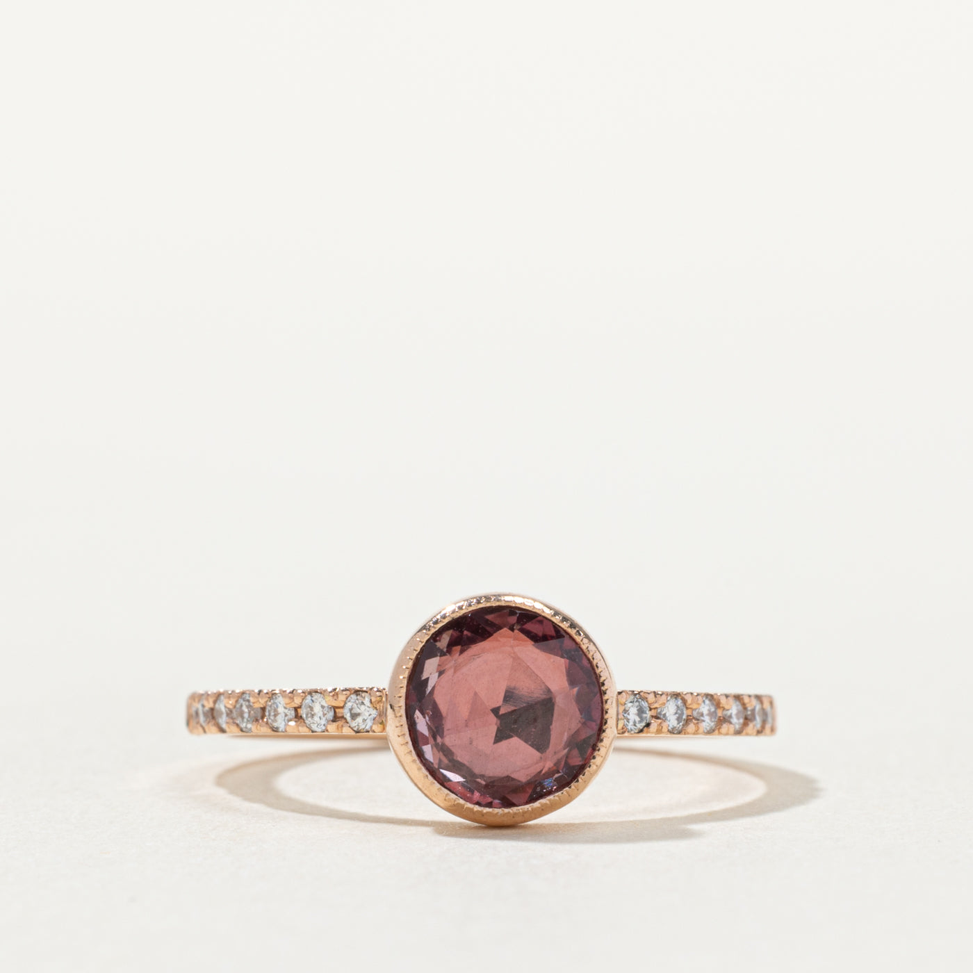 14k Bezel Set Pink Sapphire & Diamond Ring | 1.00ct, 0.14ctw | SZ 7