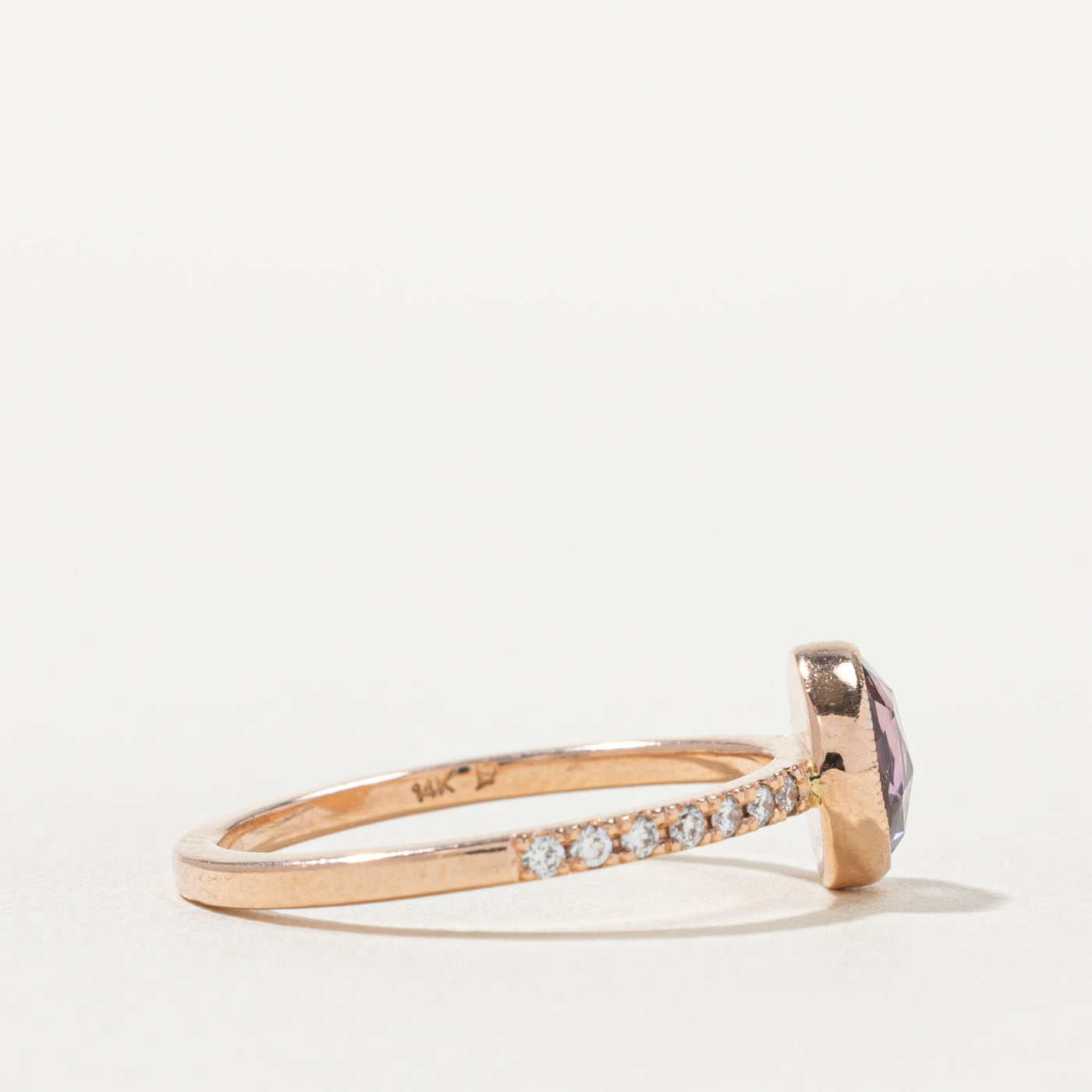 14k Bezel Set Pink Sapphire & Diamond Ring | 1.00ct, 0.14ctw | SZ 7