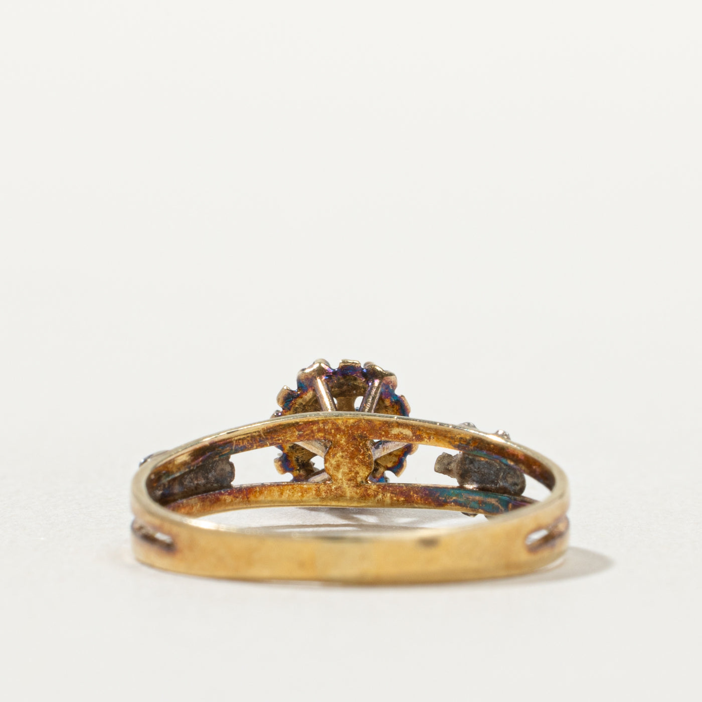 Victorian 14k Glass & Single Cut Diamond Ring | 0.03ctw, 0.02ct | SZ 6.25