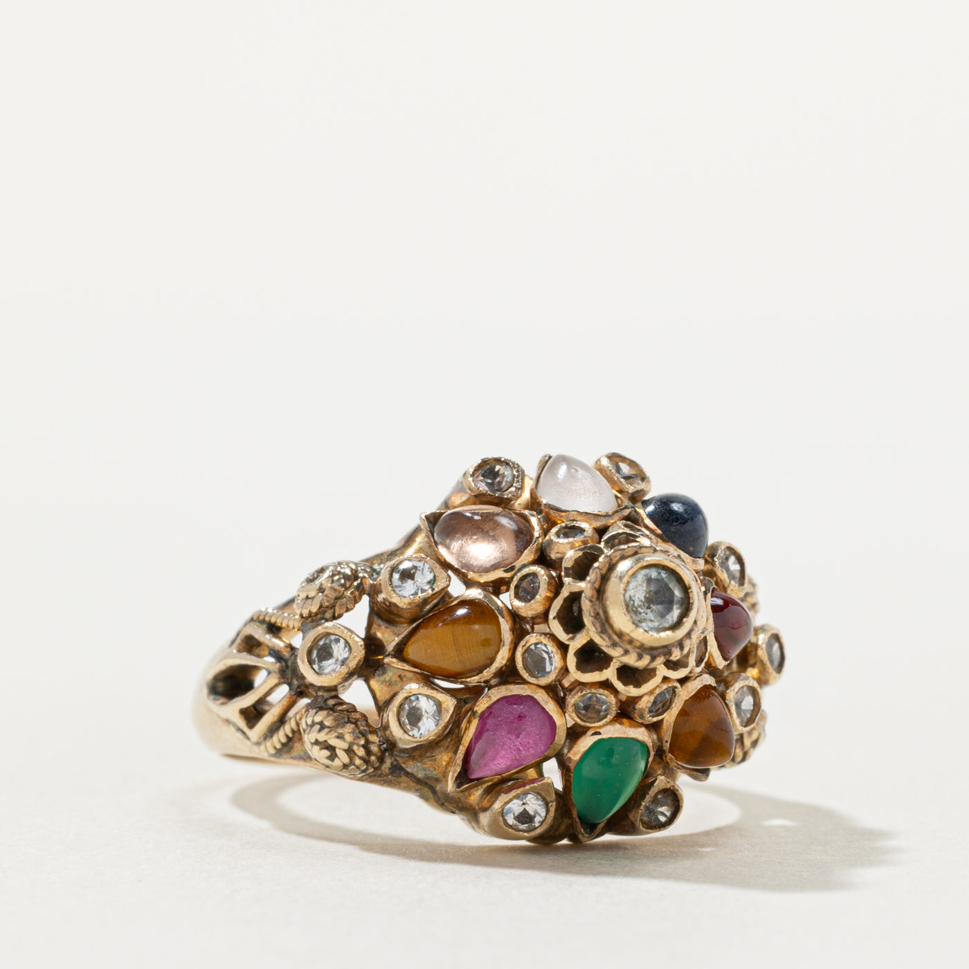 10k Multi Gemstone Floral Cluster Cocktail Ring | 1.25ctw | SZ 6.5