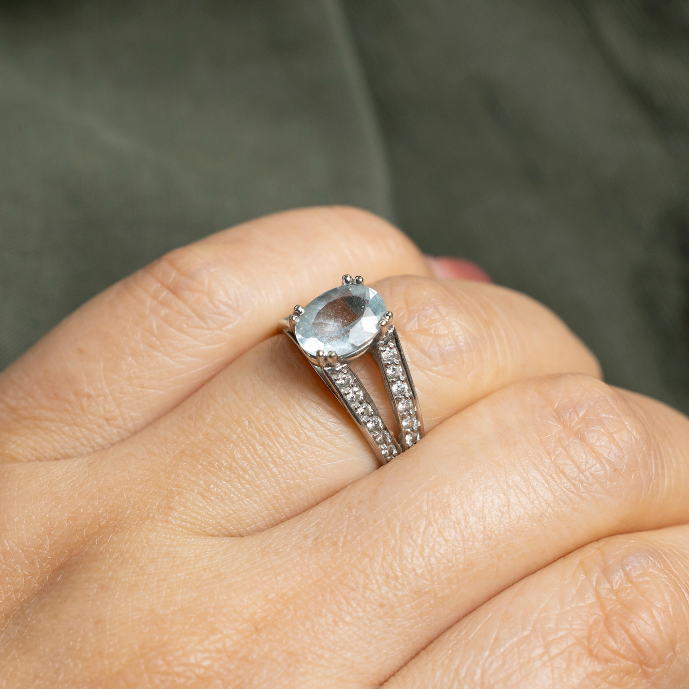10k Aquamarine & Diamond Cocktail Ring | 1.40ct, 0.36ctw | SZ 6.5