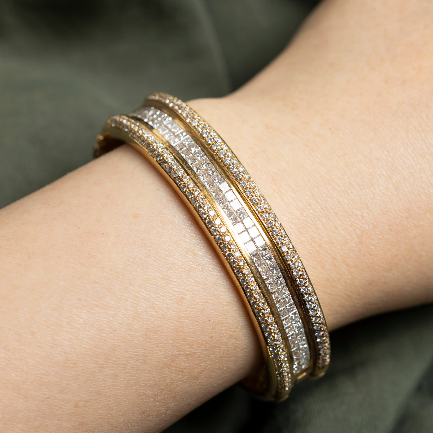 18k Diamond Multi Row Bangle Bracelet | 6.17ctw | 6.75"