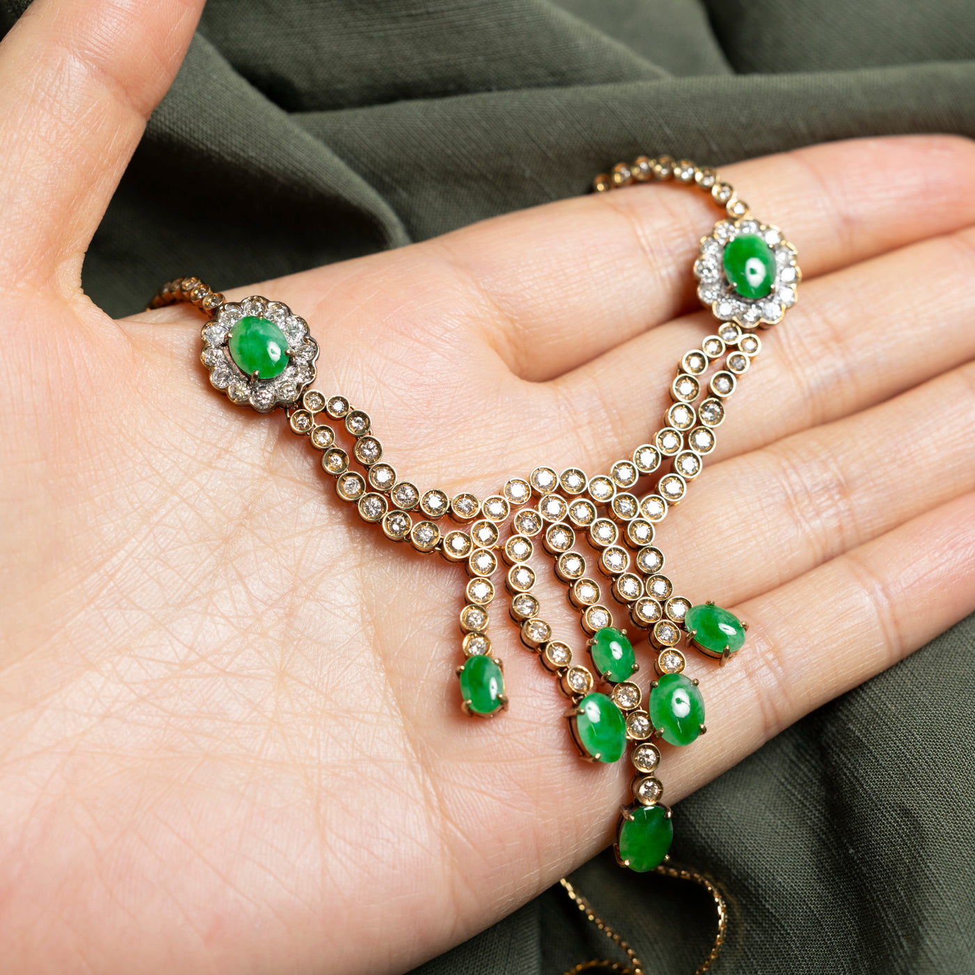 14k Jade & Diamond Encrusted Necklace | 2.20ctw | 15.5"