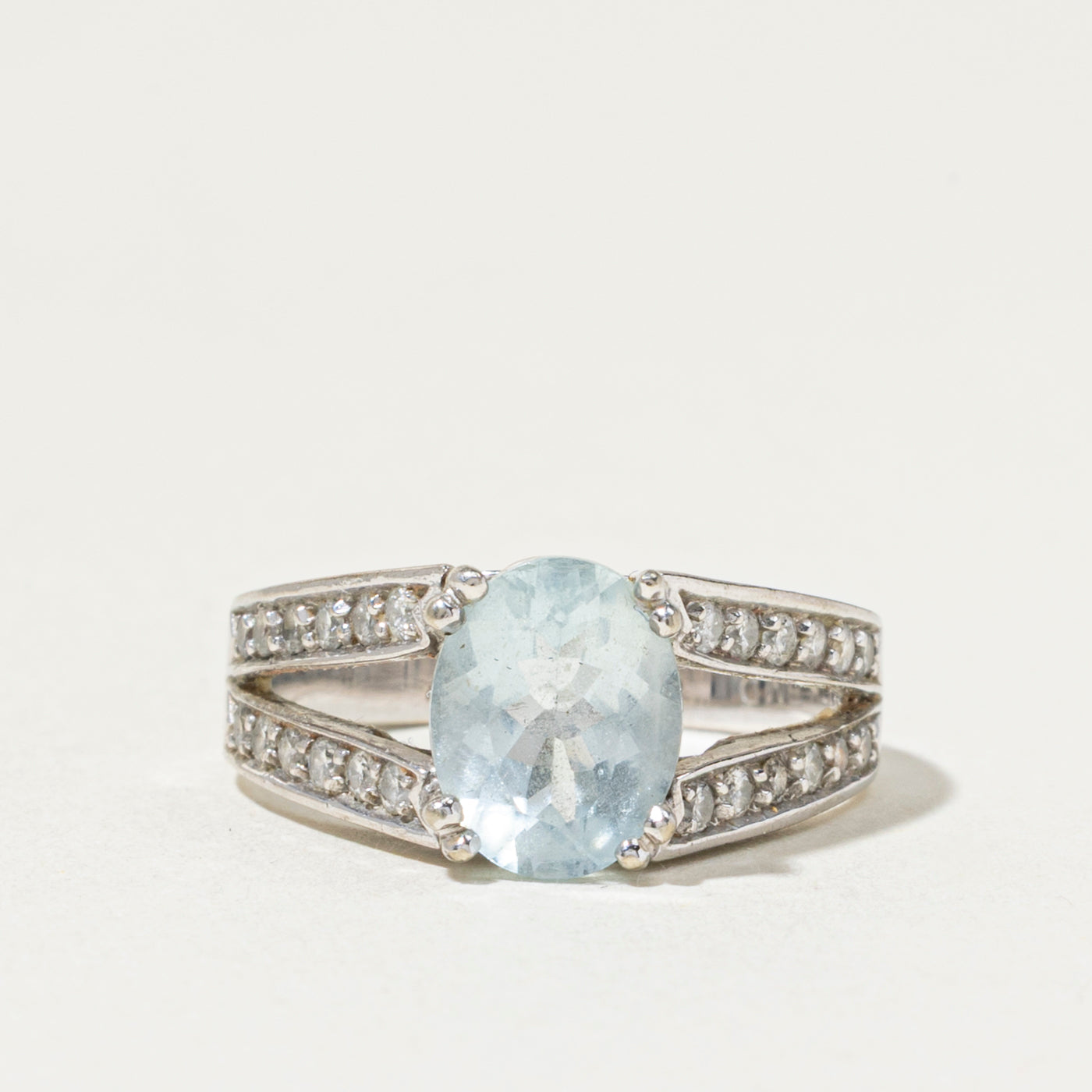 10k Aquamarine & Diamond Cocktail Ring | 1.40ct, 0.36ctw | SZ 6.5