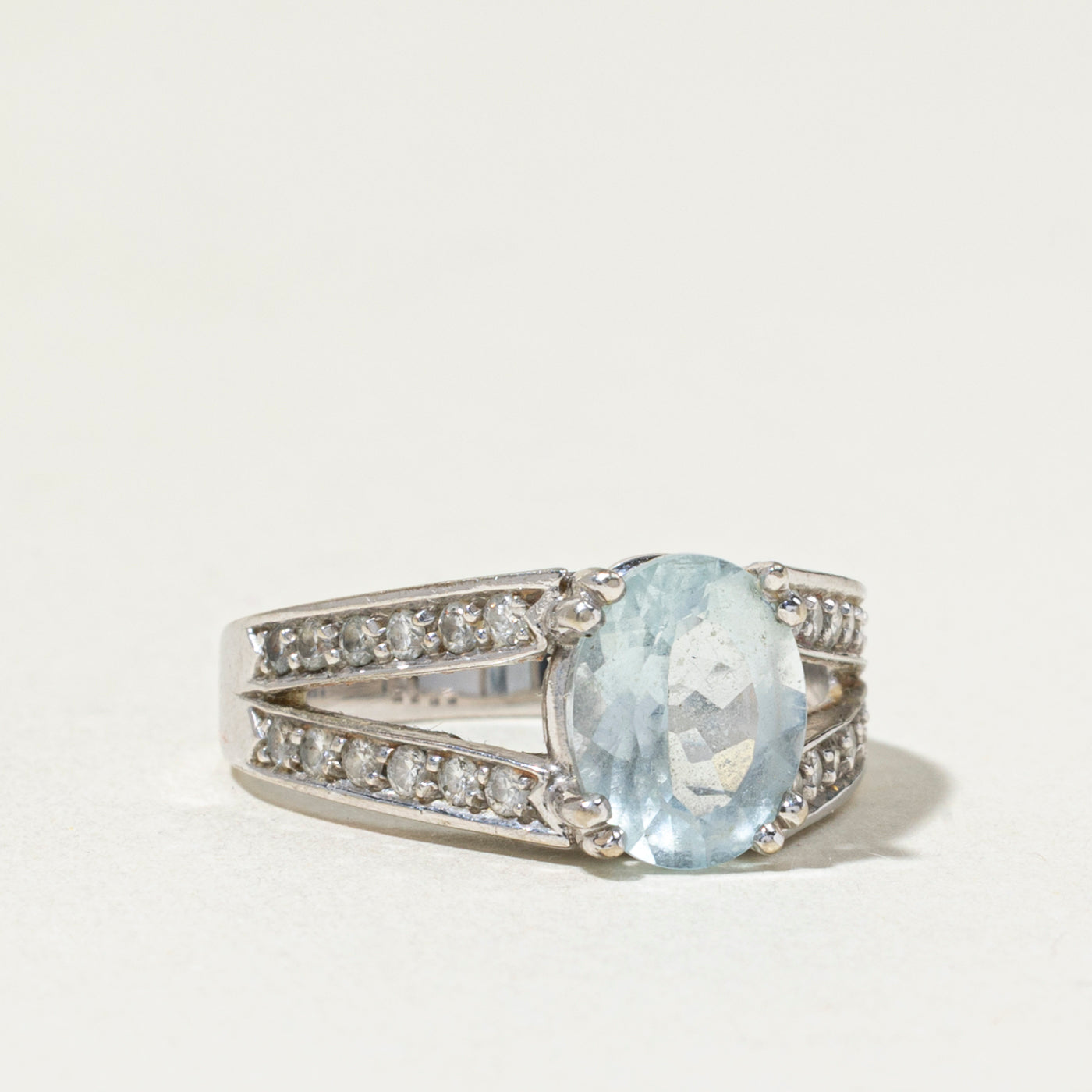 10k Aquamarine & Diamond Cocktail Ring | 1.40ct, 0.36ctw | SZ 6.5