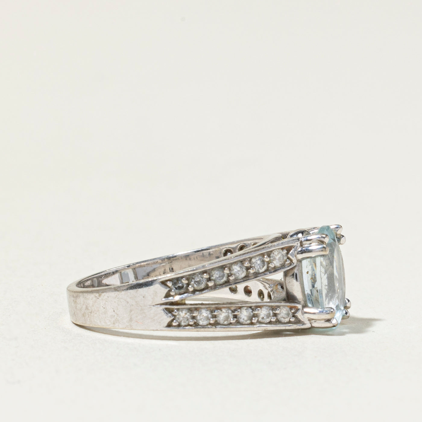 10k Aquamarine & Diamond Cocktail Ring | 1.40ct, 0.36ctw | SZ 6.5