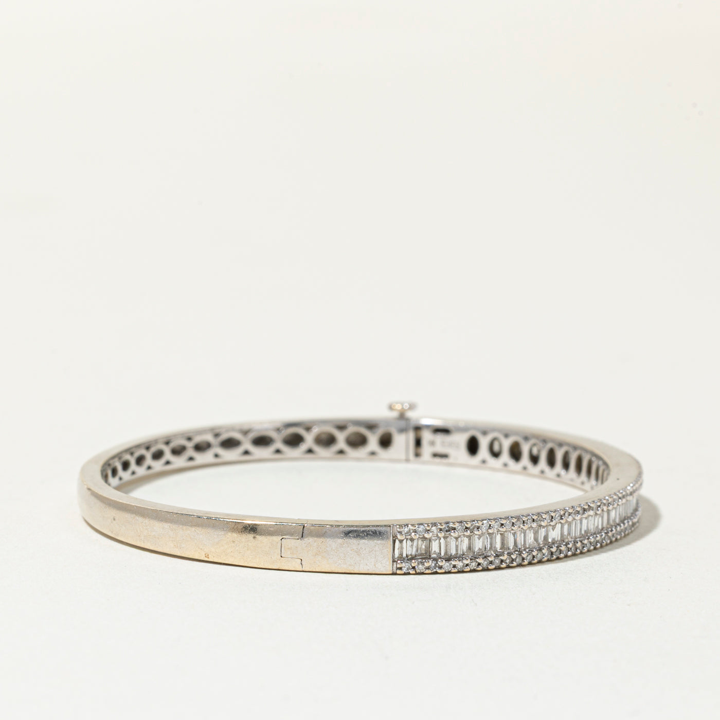 14k White Gold Diamond Bangle Bracelet | 1.18ctw | 6.75"