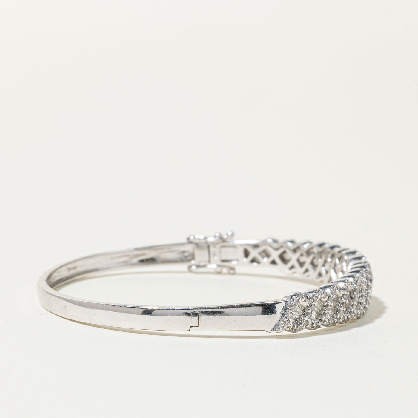 14k White Gold Diamond Bangle Bracelet | 3.17ctw | SZ 7"