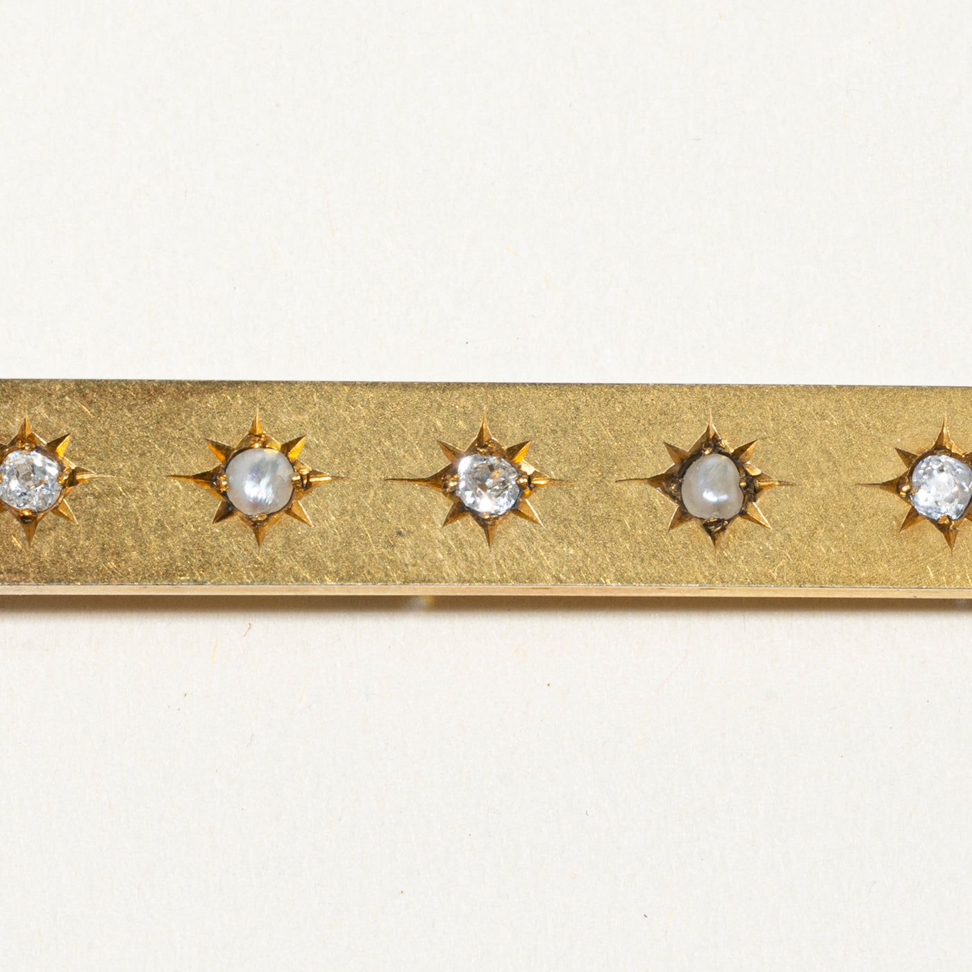Victorian 14k Old Mine Diamond & Pearl Bar Brooch | 0.23ctw