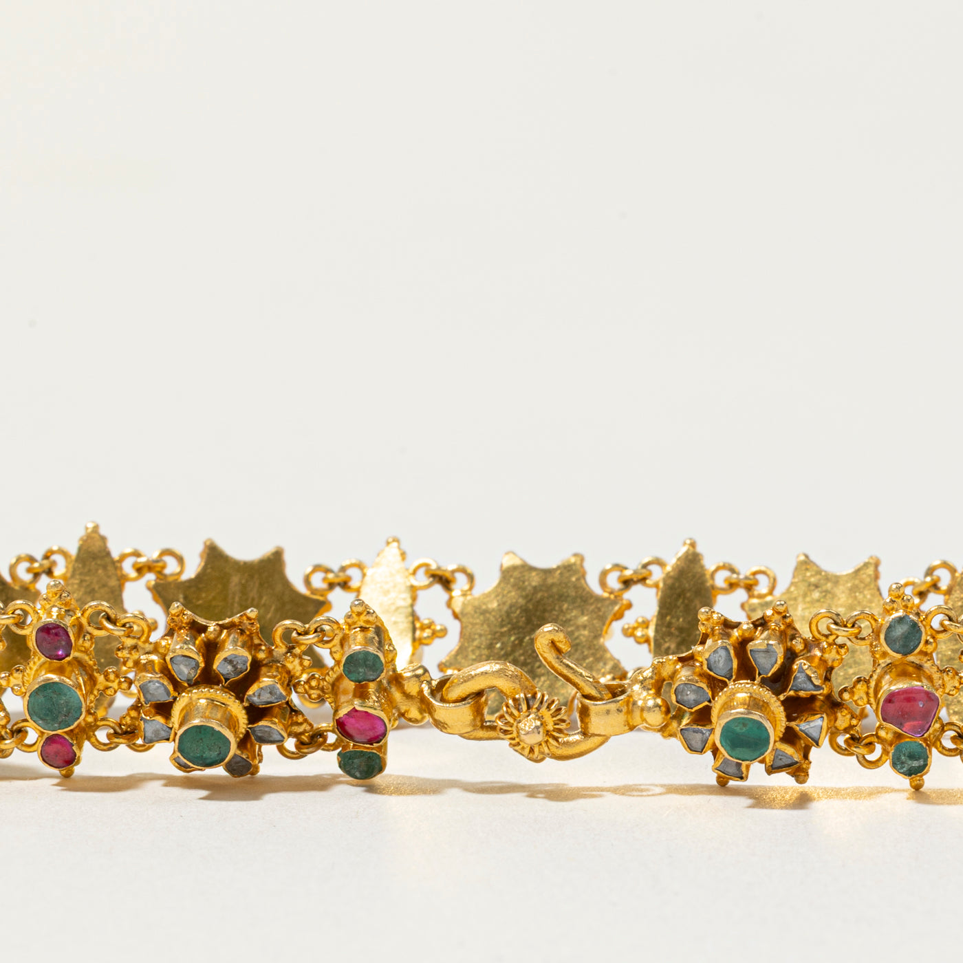 22k Ruby, Emerald & Diamond Floral Cluster Bracelet | 2.14ctw, 1.56ctw | 7"