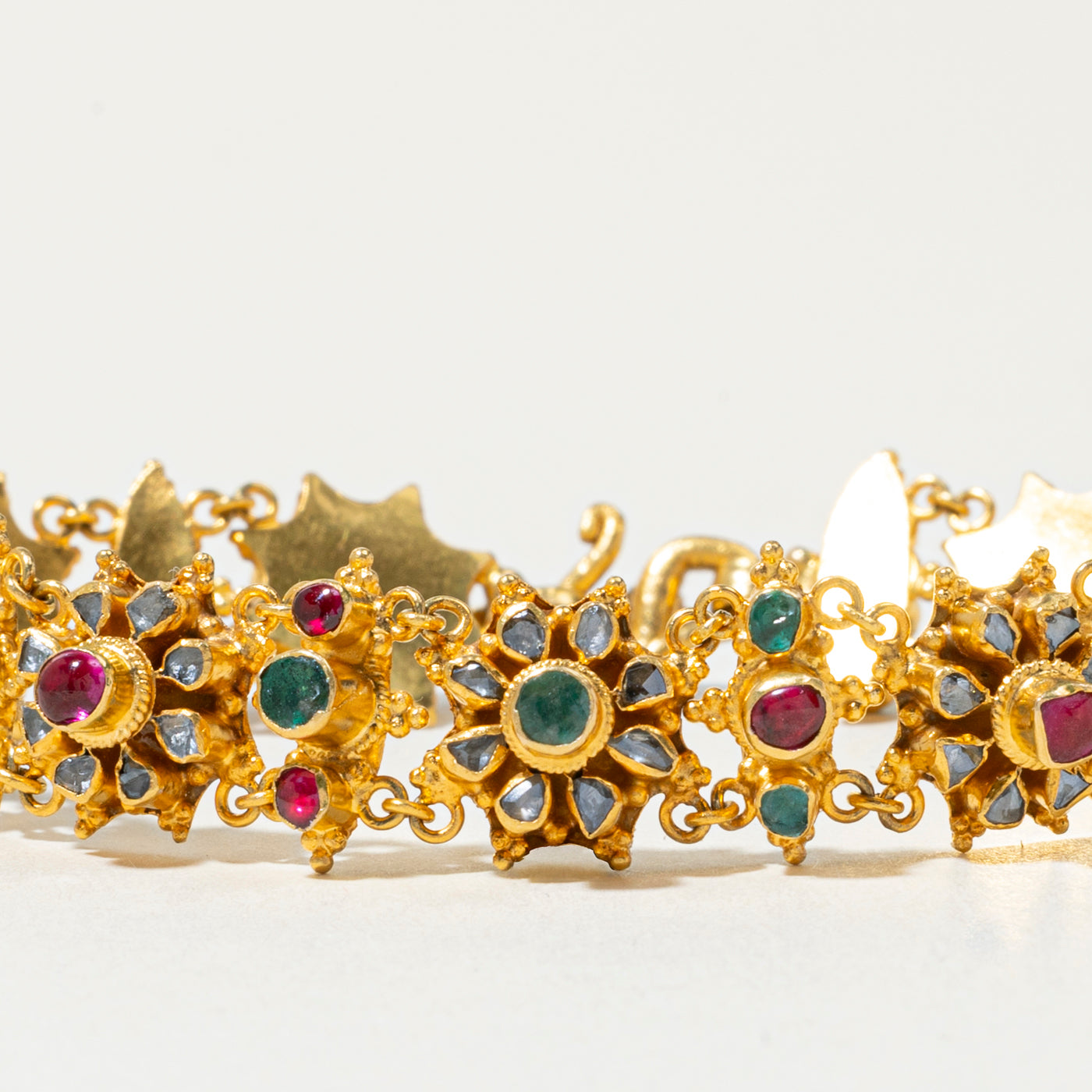 22k Ruby, Emerald & Diamond Floral Cluster Bracelet | 2.14ctw, 1.56ctw | 7"
