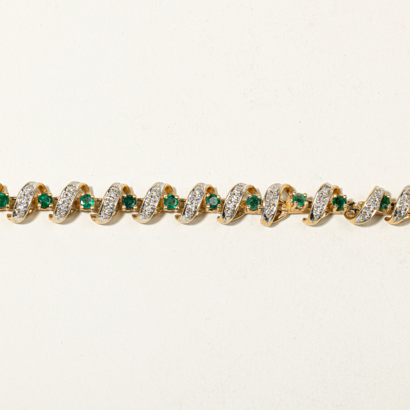 14k Emerald & Diamond Spiral Bracelet | 1.81ctw, 1.59ctw | 7.25"